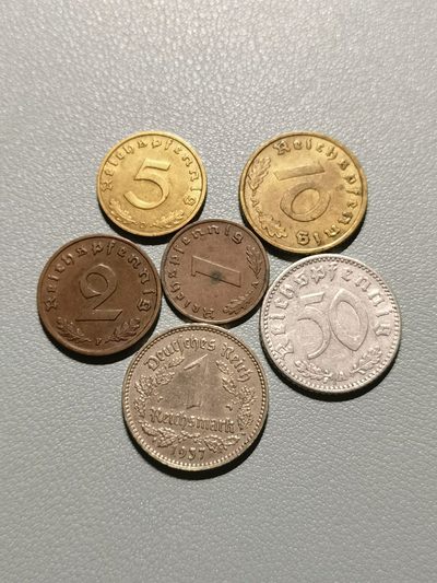 乐享宝藏20121106期专场 - 德国二战时期硬币1,2,5,10,50芬尼，1马克