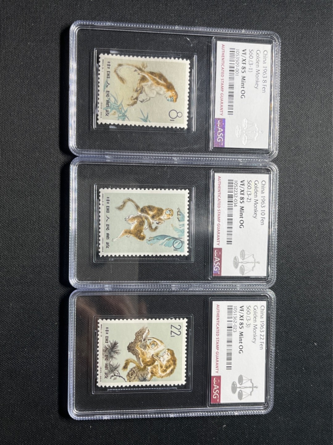 洪涛臻品 精选邮票限时拍卖第七十三期 特60金丝猴新全 ASG85同分一套OG，人气套票，白胶润泽，爱不释手，最严格时期出分，喜欢不要错过。ASG评级处于初级阶段，未来市场潜力巨大，注意提前囤精品货