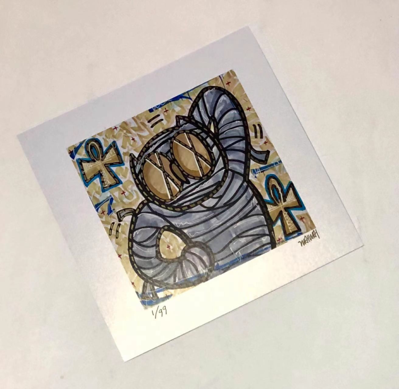 零元拍：歪歪亲笔签名 OWSON系列限量插画复制画《木乃伊》