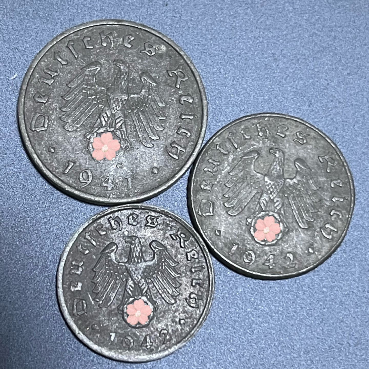 外国硬币0元起拍（23） 德国2战时期1+5+10芬尼锌币