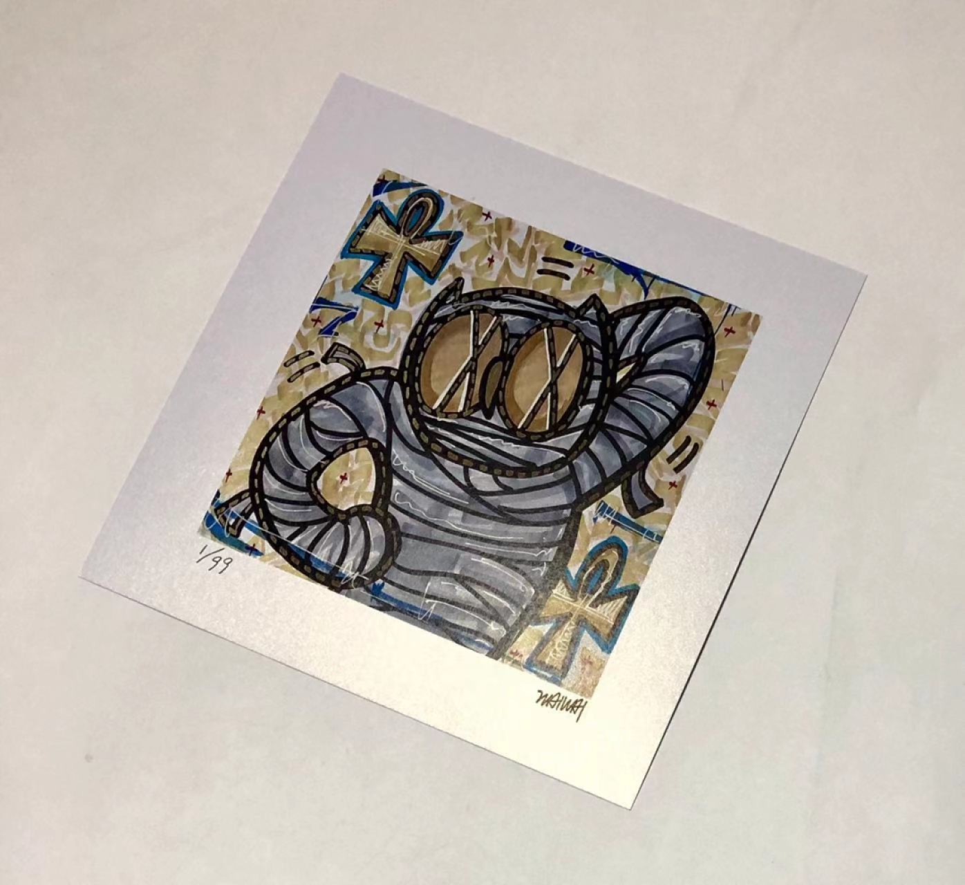零元拍：歪歪亲笔签名 OWSON系列限量插画复制画《木乃伊》
