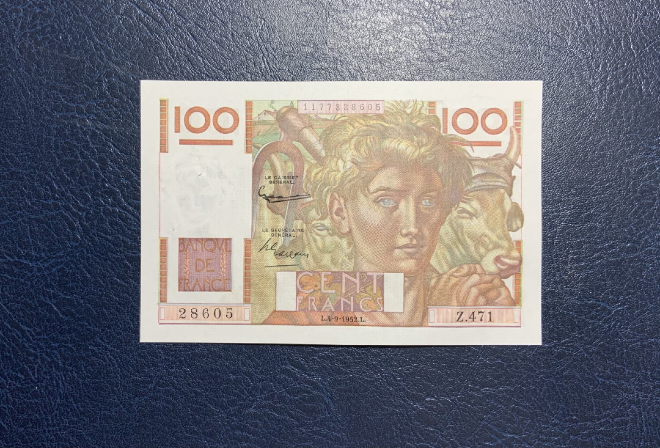 收藏联盟Quantum Auction 第205期拍卖 法国1952年100法郎 品相UNC- 有针孔