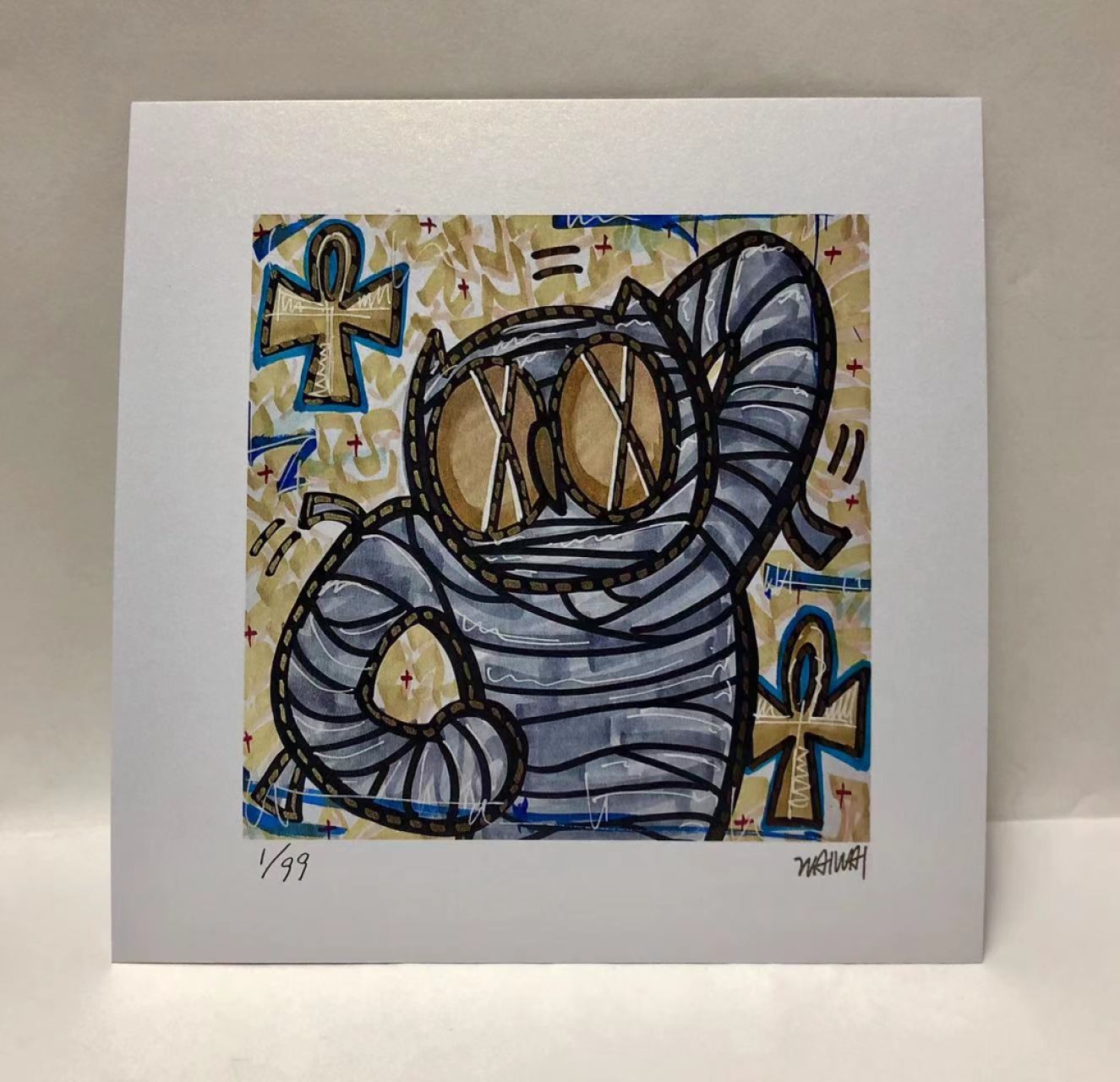 零元拍：歪歪亲笔签名 OWSON系列限量插画复制画《木乃伊》