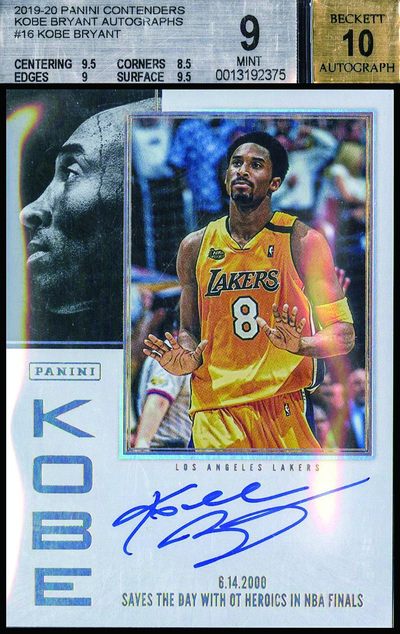 恩福第2022秋拍"星汉灿烂"纸币专场 - 2019赛季PANINI公司出品CONTENDERS系列，科比布莱恩特签名卡，BGS评级卡品9分，签字10分
