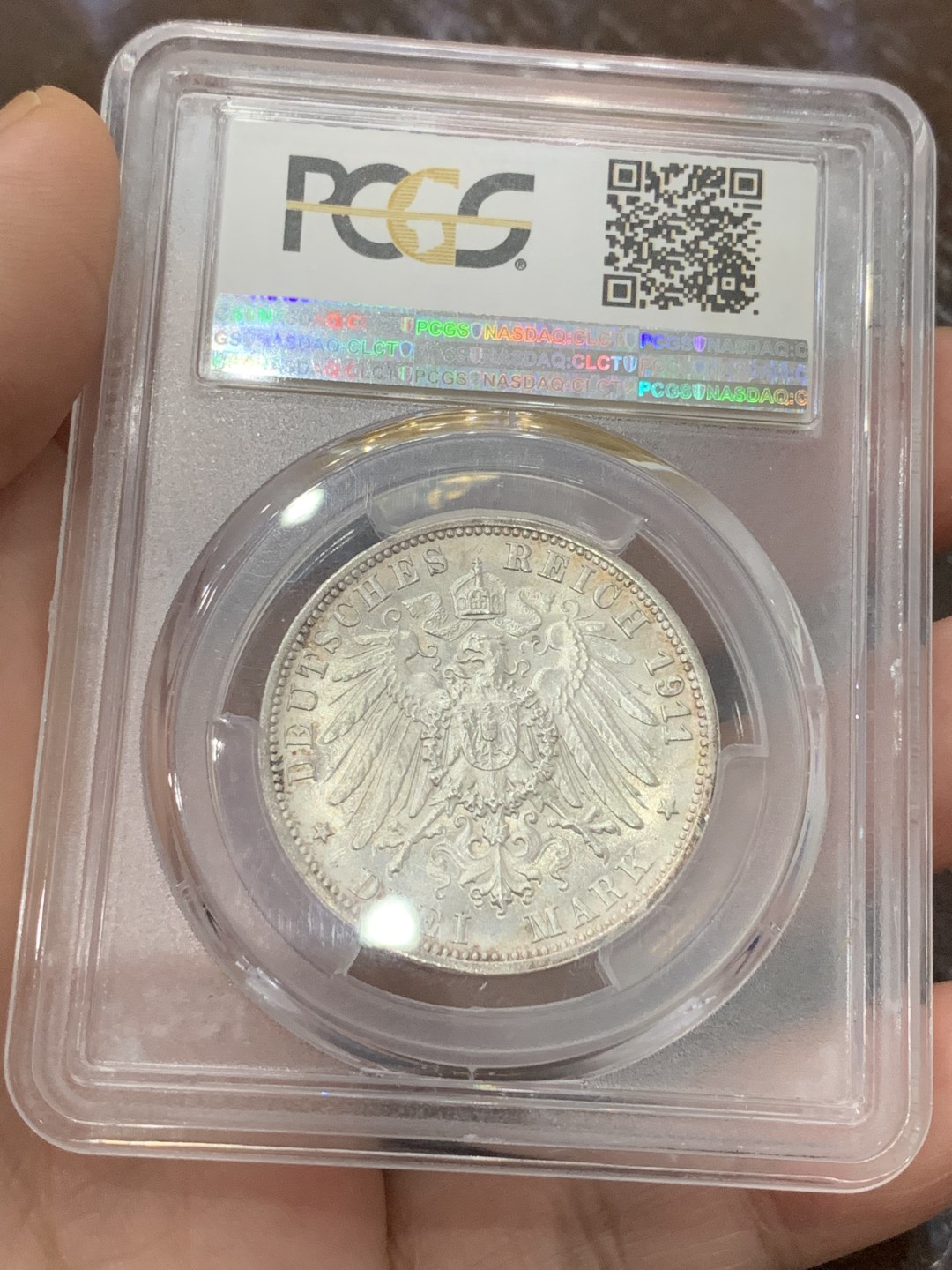 《竞宝斋》第113场-周日，周一 ，2场连拍（全场包邮） PCGS-MS65 德国 1911年符腾堡银婚纪念3马克银币 高分好状态