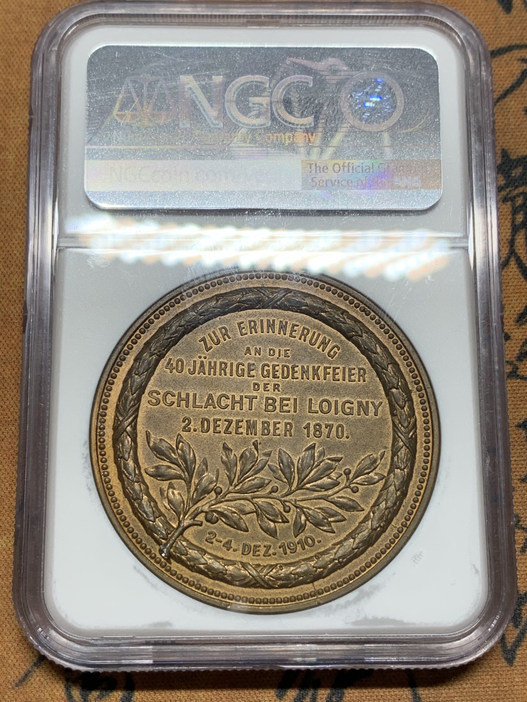 《竞宝斋》第113场-周日，周一 ，2场连拍（全场包邮） NGC MS64 德国 1910年汉堡洛瓦尼战役40周年纪念铜章 设计精美 品相完美