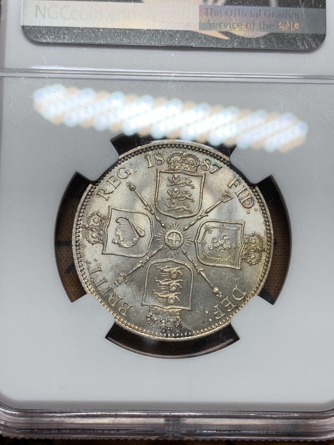 《竞宝斋》第113场-周日，周一 ，2场连拍（全场包邮） NGC MS63 英国1887年维多利亚高冠2先令银币原光BU品相