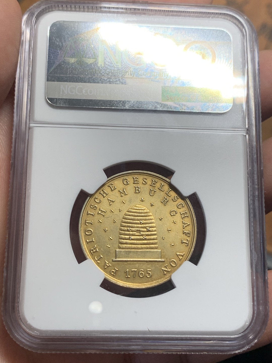 《竞宝斋》第113场-周日，周一 ，2场连拍（全场包邮） NGC MS63 德国 19世纪汉堡爱国者协会镀金 银章