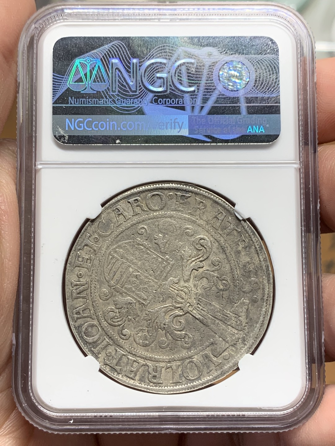 《竞宝斋》第113场-周日，周一 ，2场连拍（全场包邮） 唯一冠军分 NGC XF45  德意志 1561-1564年 曼斯菲尔德屠龙1泰勒，屠龙泰勒系列的鼻祖，近500年的手工打制币