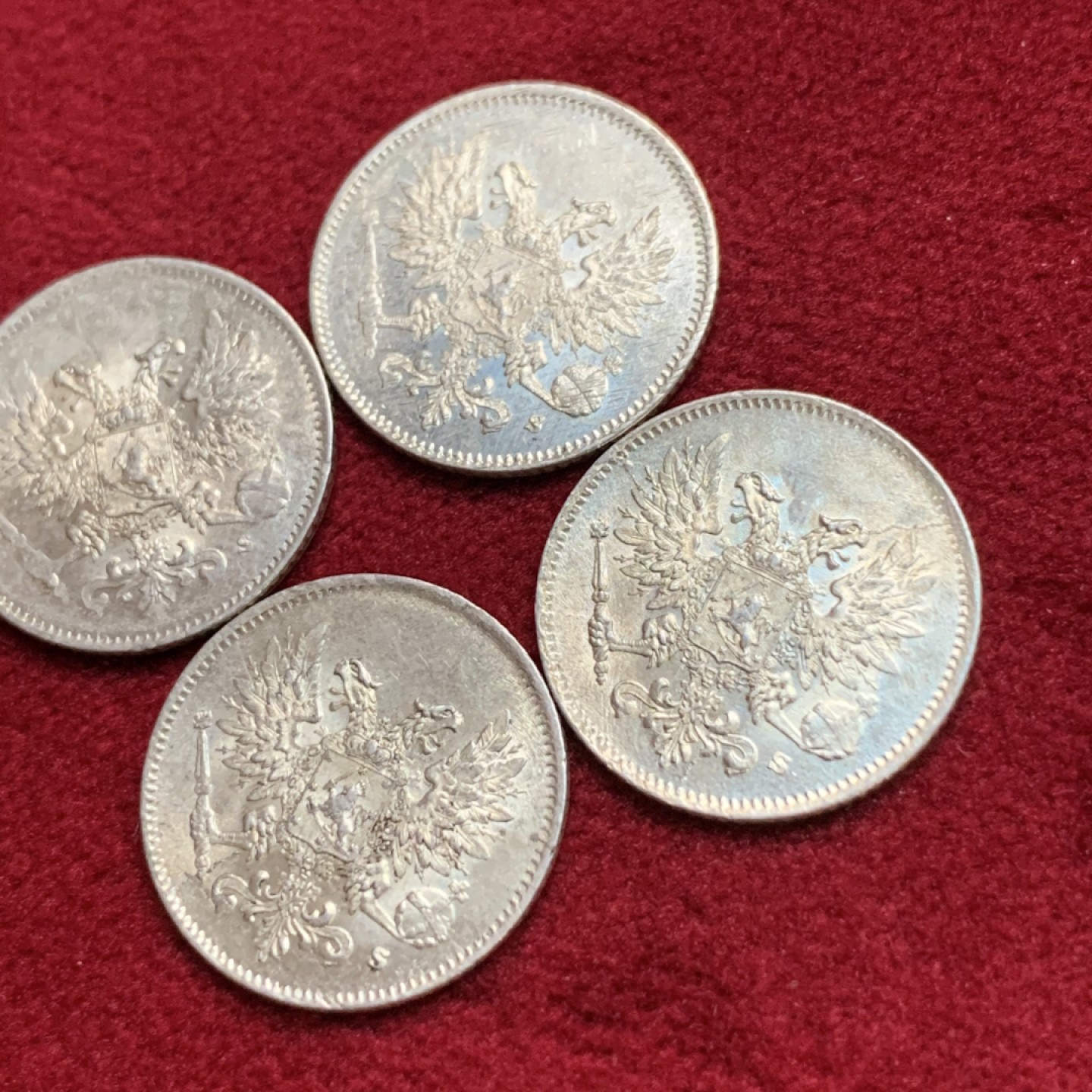 《竞宝斋》第113场-周日，周一 ，2场连拍（全场包邮） 俄占芬兰1917年 25芬妮4枚一组，全原光品相