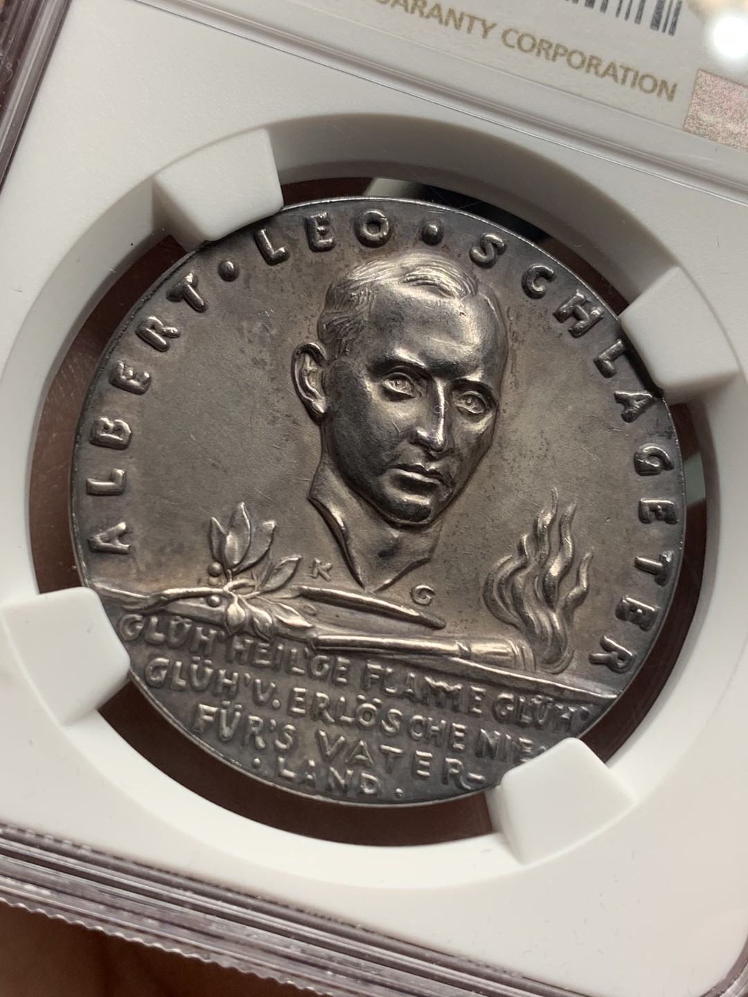 《竞宝斋》第113场-周日，周一 ，2场连拍（全场包邮） NGC-MS62，卡尔歌茨雕刻银章，1923年民族英雄施拉格特银章，少见好品，上海N严评