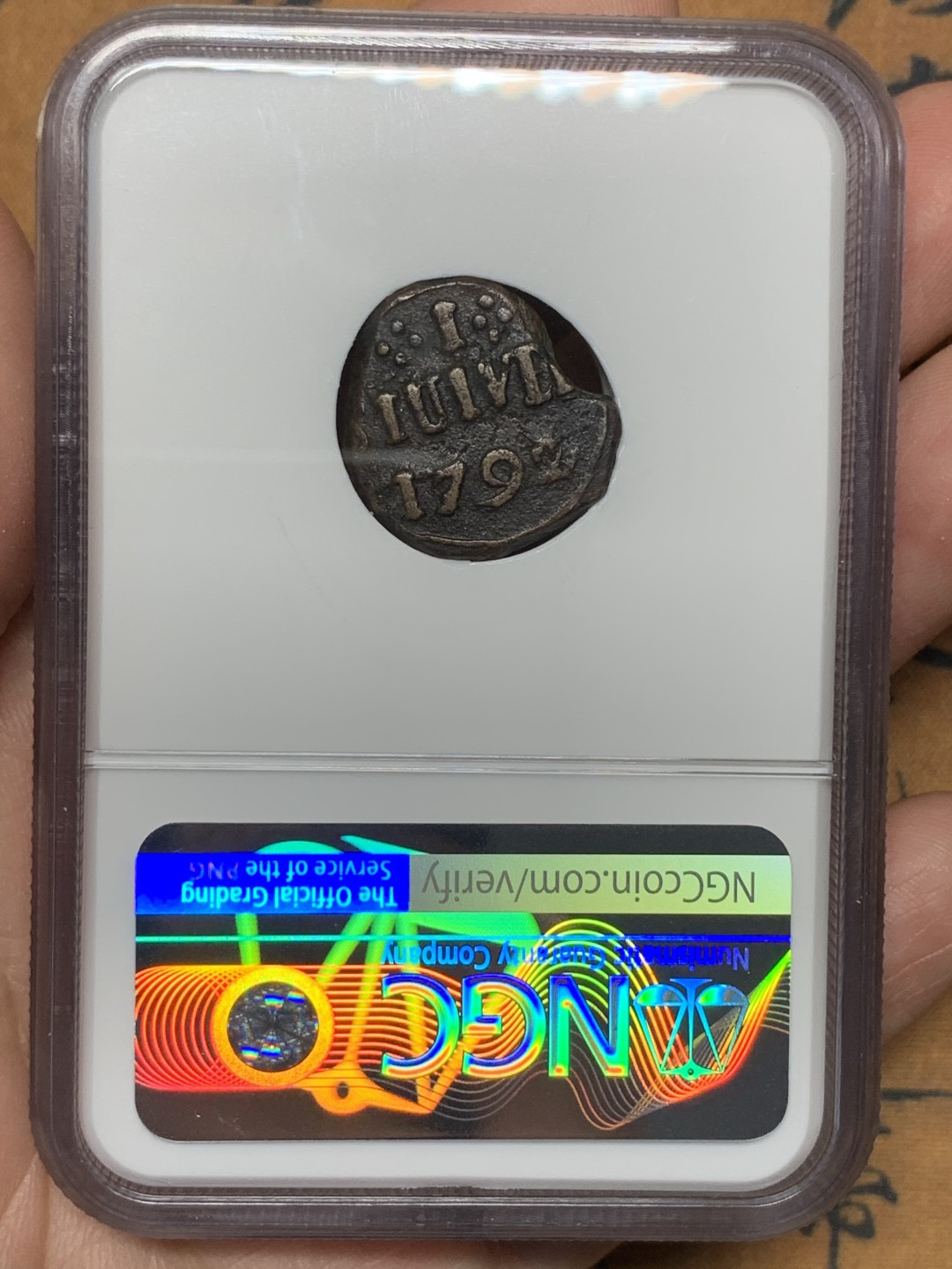 《竞宝斋》第113场-周日，周一 ，2场连拍（全场包邮） 唯一冠军分 NGC-VF20 锡兰1792年 1S铜板 荷属殖民地的铜币 非常稀少普遍都是环境污染 能出分就属于万里挑一了