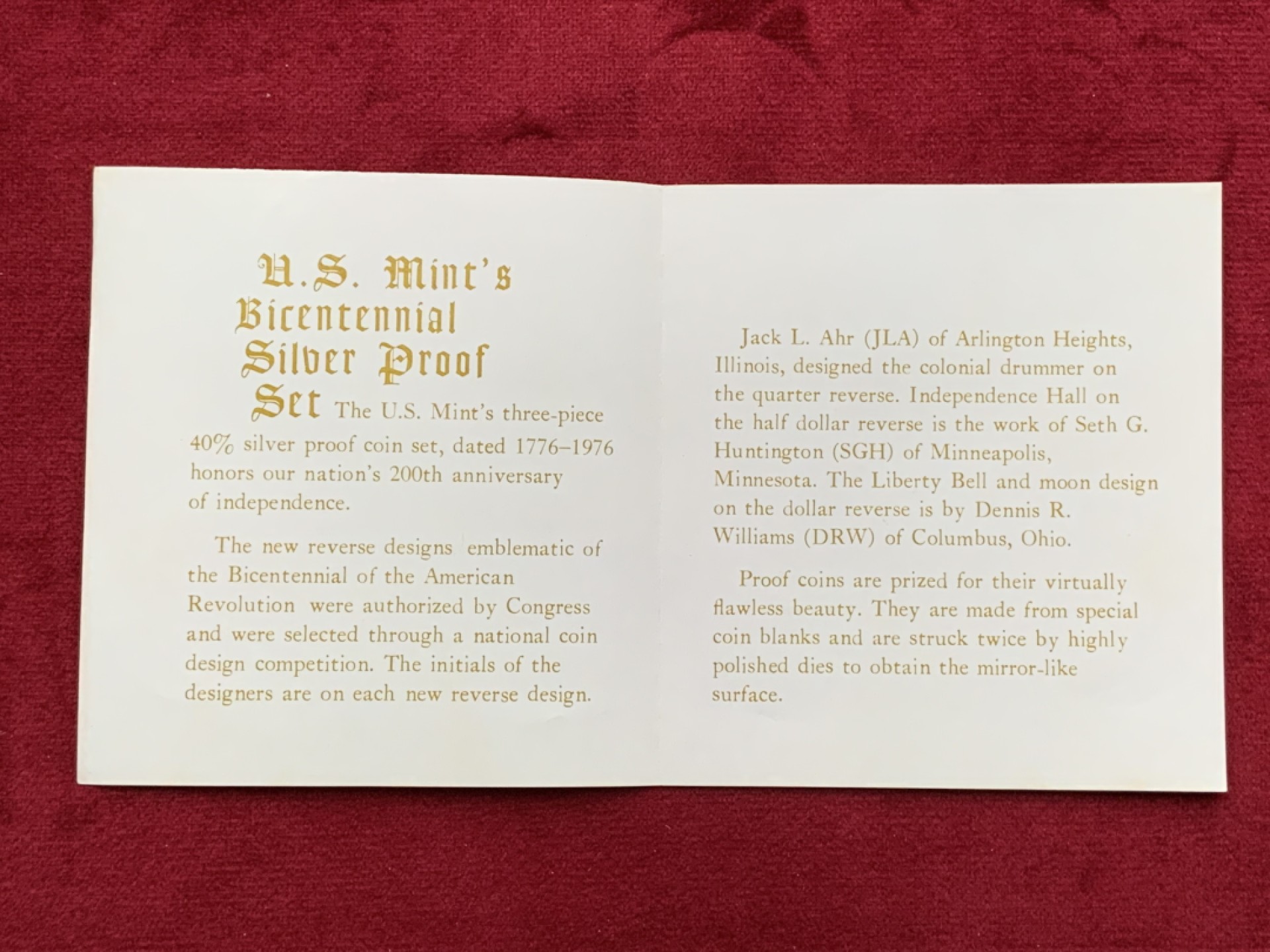 《竞宝斋》第113场-周日，周一 ，2场连拍（全场包邮） 美国 1976年 建国200周年 3枚精制套币 全银套币 原盒原证书