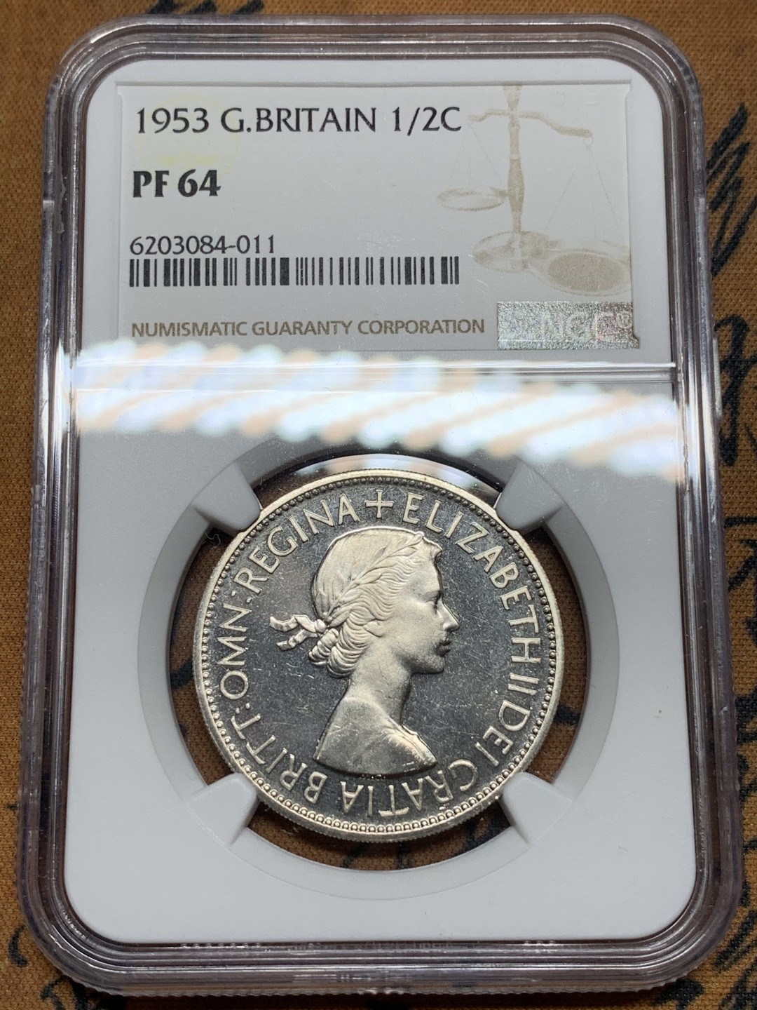 《竞宝斋》第113场-周日，周一 ，2场连拍（全场包邮） NGC PF64 1953英国伊丽莎白加冕 首年精制 半克朗