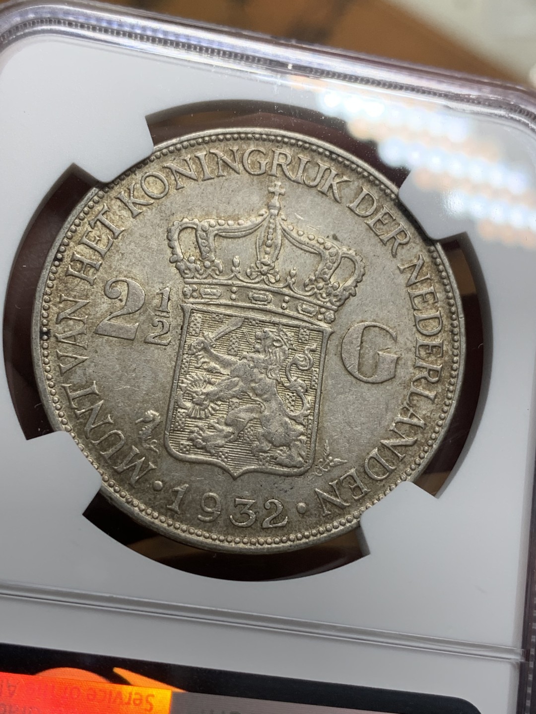 《竞宝斋》第113场-周日，周一 ，2场连拍（全场包邮） NGC-MS62 荷兰1932年 威廉米娜女王2.5盾 大银币 好品原味