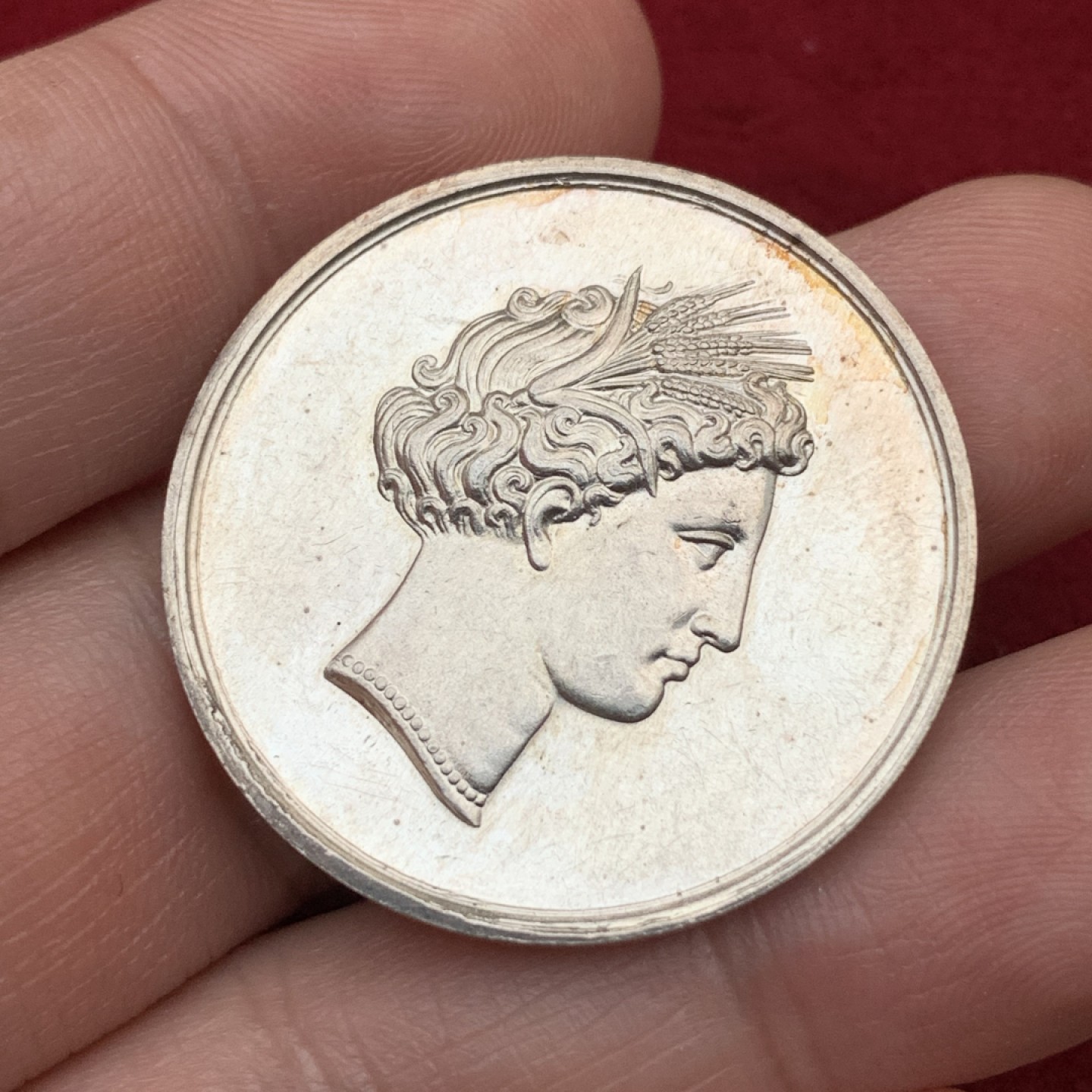 《竞宝斋》第113场-周日，周一 ，2场连拍（全场包邮） 法国女神头像农业协会银章，边铭丰饶角AR，重量13.6g，直径33mm，BU原光镜面感