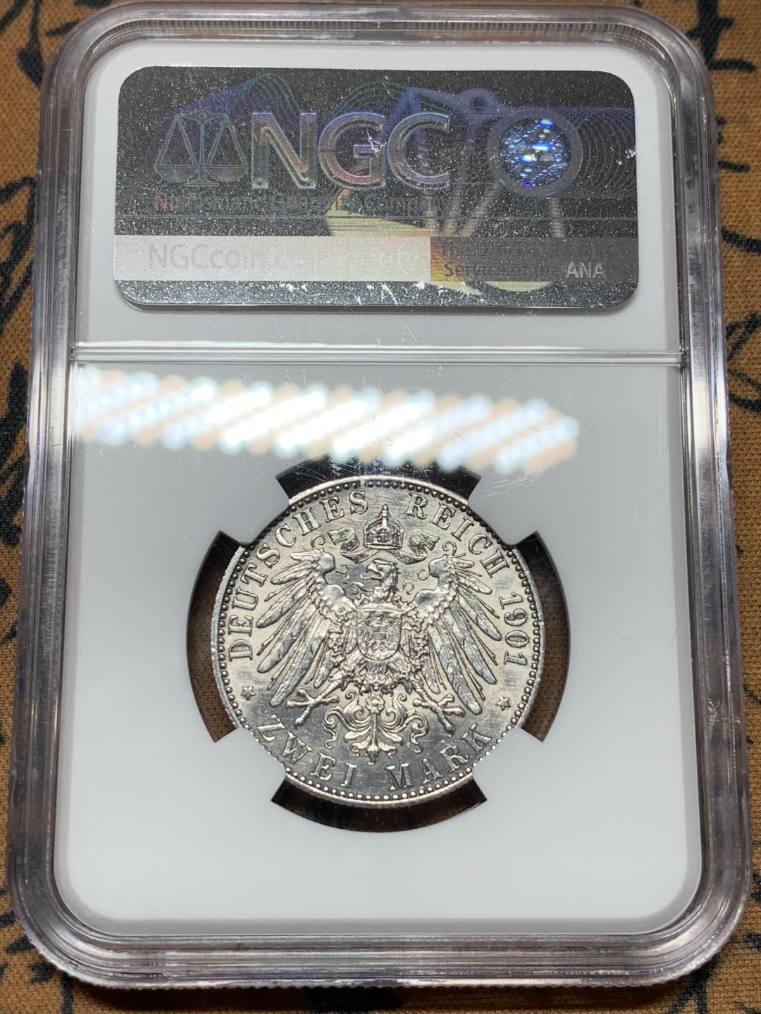 《竞宝斋》第113场-周日，周一 ，2场连拍（全场包邮） NGC UNC 1901年德国普鲁士2马克银币