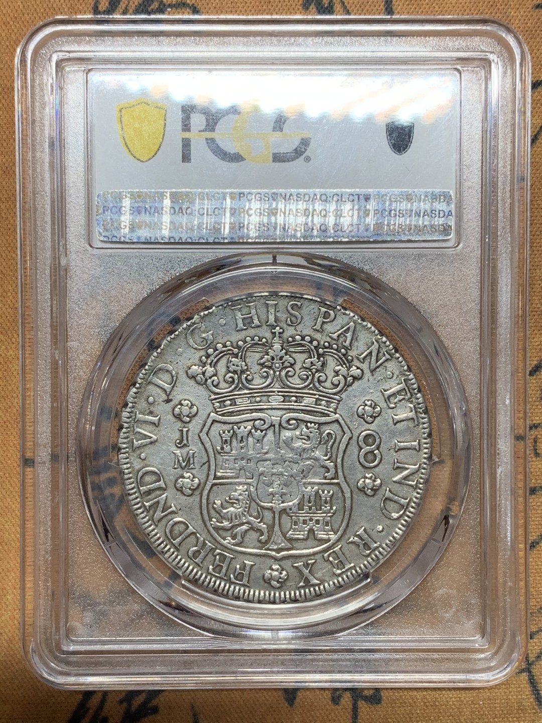《竞宝斋》第113场-周日，周一 ，2场连拍（全场包邮） 亚军分 PCGS XF40 秘鲁 1758/7 骑字版版 中期 8R 双柱大银币，冠军分是一枚AU50,秘鲁相对不多，骑字的秘鲁更为难得，比较好的品种 请勿错过