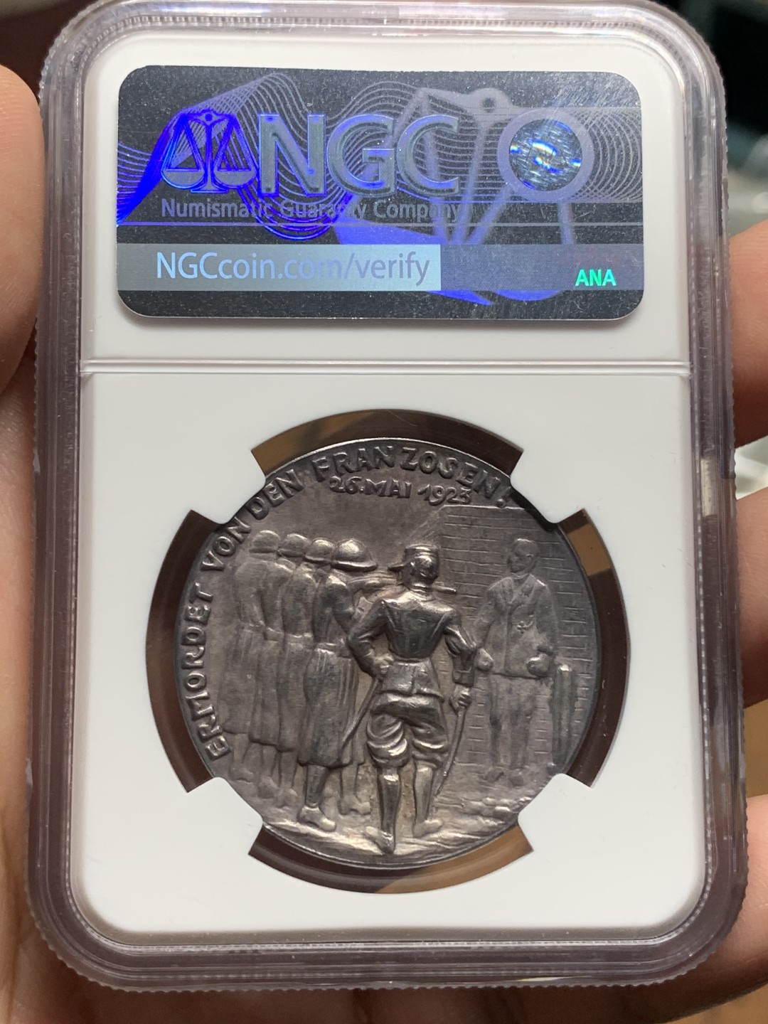 《竞宝斋》第113场-周日，周一 ，2场连拍（全场包邮） NGC-MS62，卡尔歌茨雕刻银章，1923年民族英雄施拉格特银章，少见好品，上海N严评