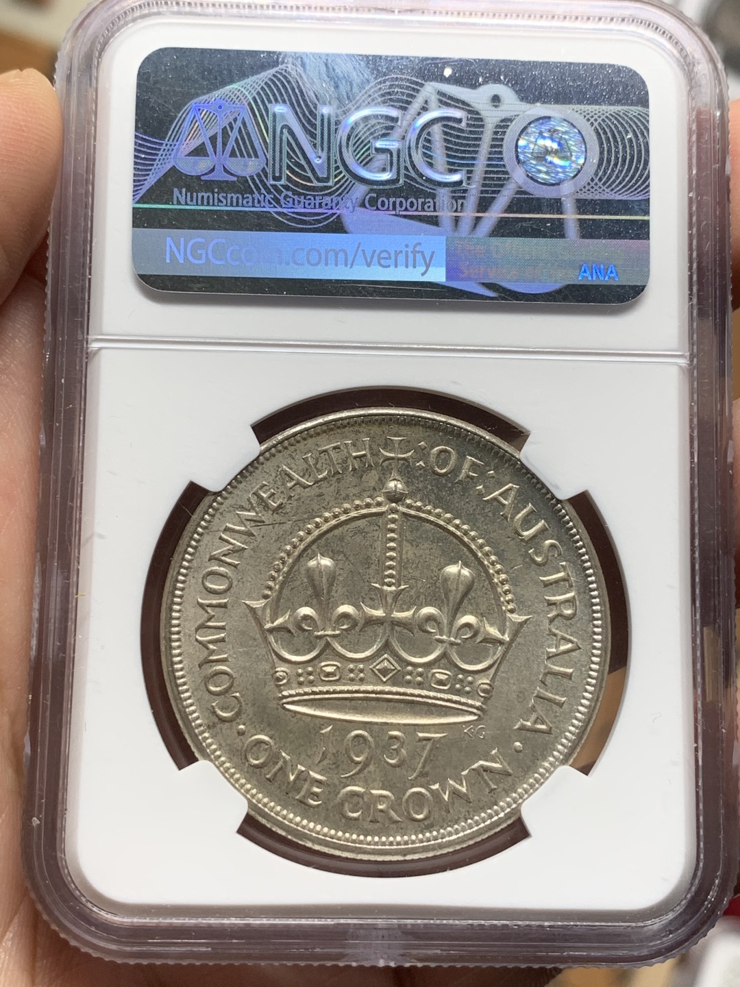 《竞宝斋》第113场-周日，周一 ，2场连拍（全场包邮） NGC MS62 澳大利亚 1937年 乔治六世 皇冠 克朗 银币 上MS的不多