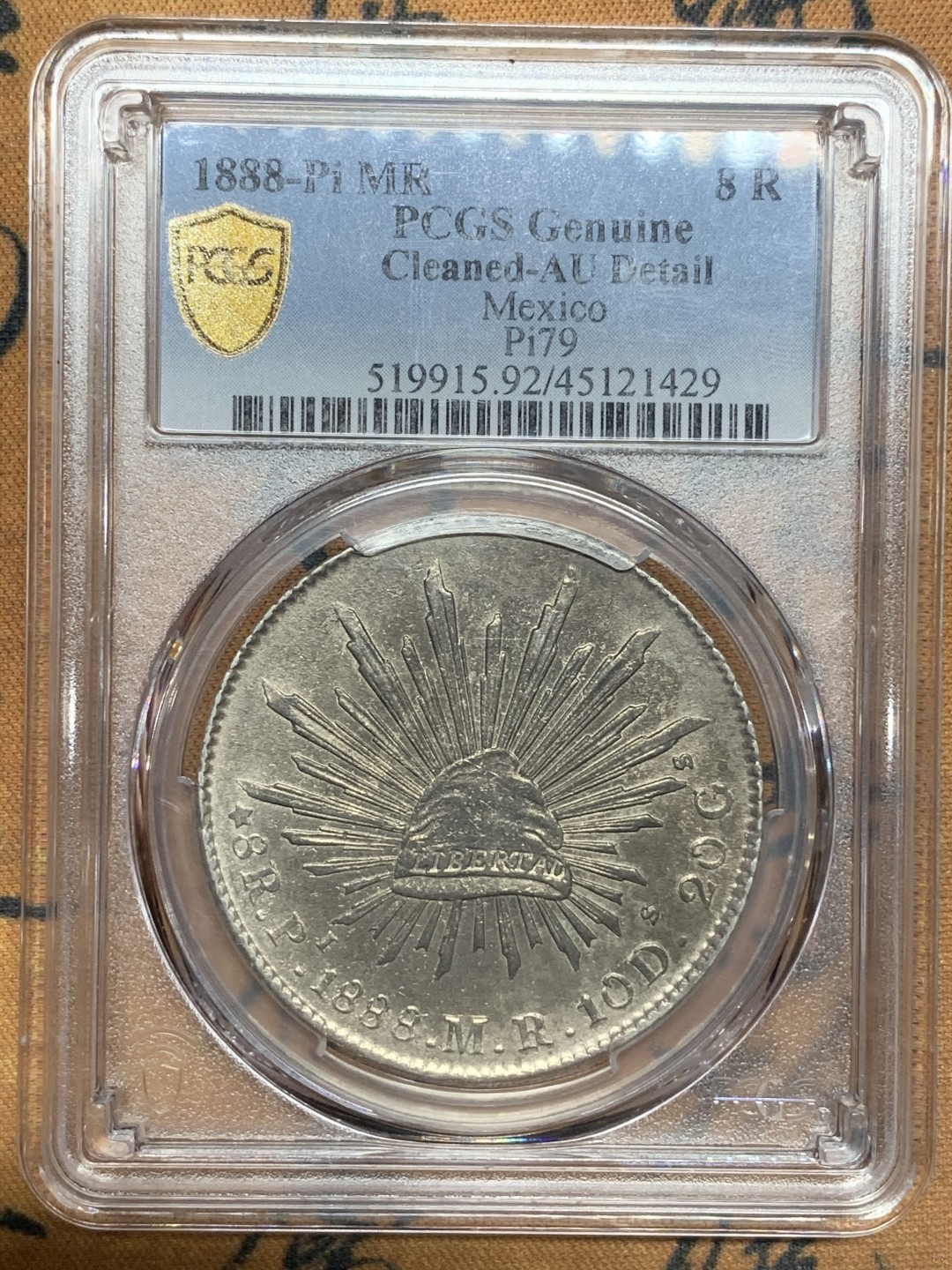 《竞宝斋》第113场-周日，周一 ，2场连拍（全场包邮） 墨西哥 1888年 PCGS AUD 圣路易斯波托西 PI MR版 发财年花边鹰洋