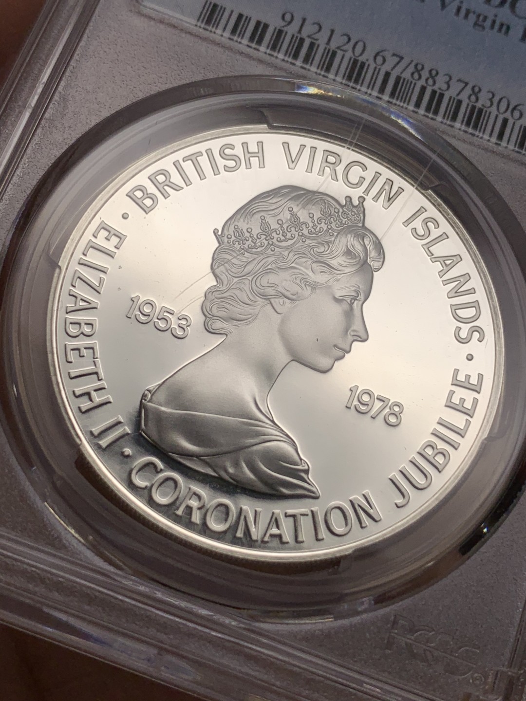 《竞宝斋》第113场-周日，周一 ，2场连拍（全场包邮） PCGS PR67DCAM 1978年英属维珍群岛 纪念伊丽莎白二世登基25周年精制1美元银币 唯一冠军分！