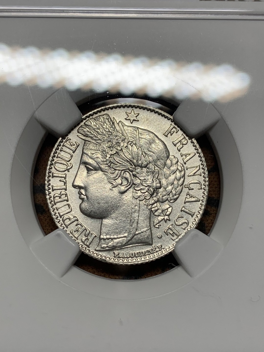 《竞宝斋》第113场-周日，周一 ，2场连拍（全场包邮） NGC-MS62 法国1888年 谷物女神1法郎银币 原光好品 发财年份