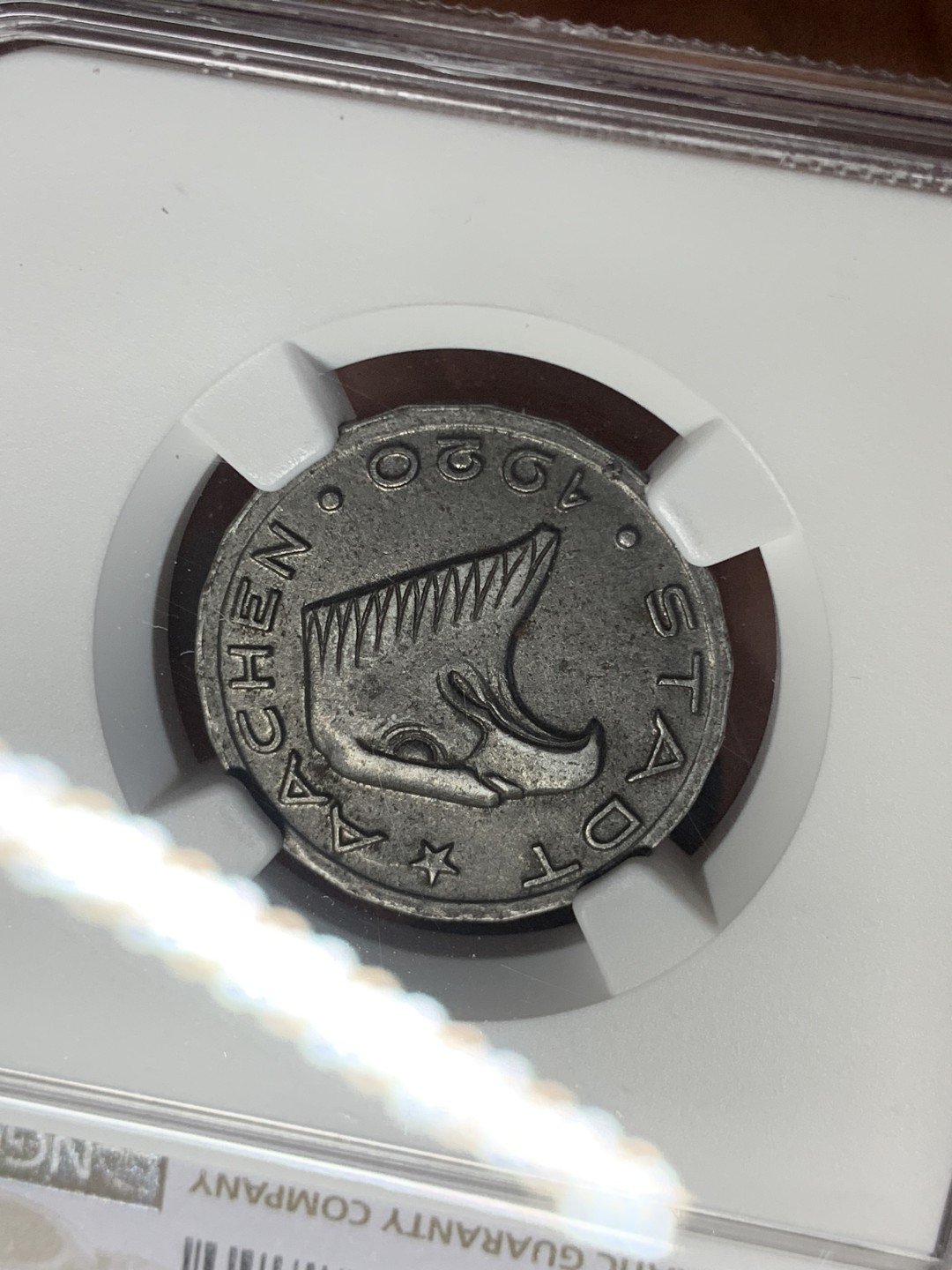 《竞宝斋》第113场-周日，周一 ，2场连拍（全场包邮） NGC-MS63 德紧小名誉品 德国亚琛1920年大嘴鹰50芬尼铁币 NGC亚军分！只有2枚更高分！