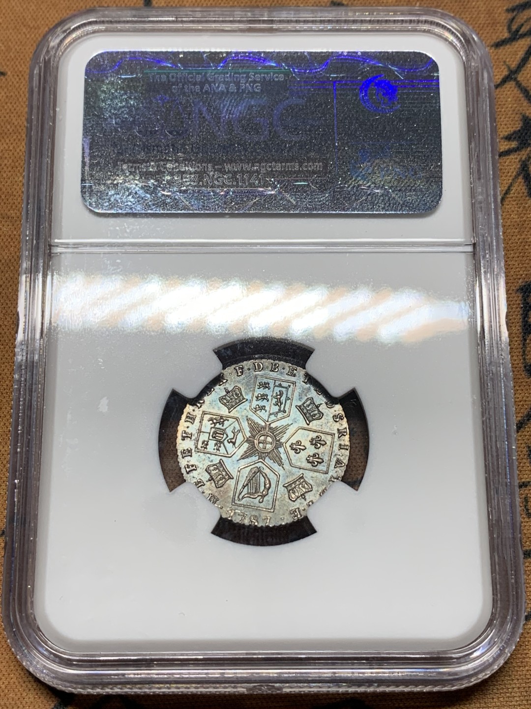 《竞宝斋》第113场-周日，周一 ，2场连拍（全场包邮） NGC MS64 英国乔三 1787 6便士 无心版 高分稀少品种