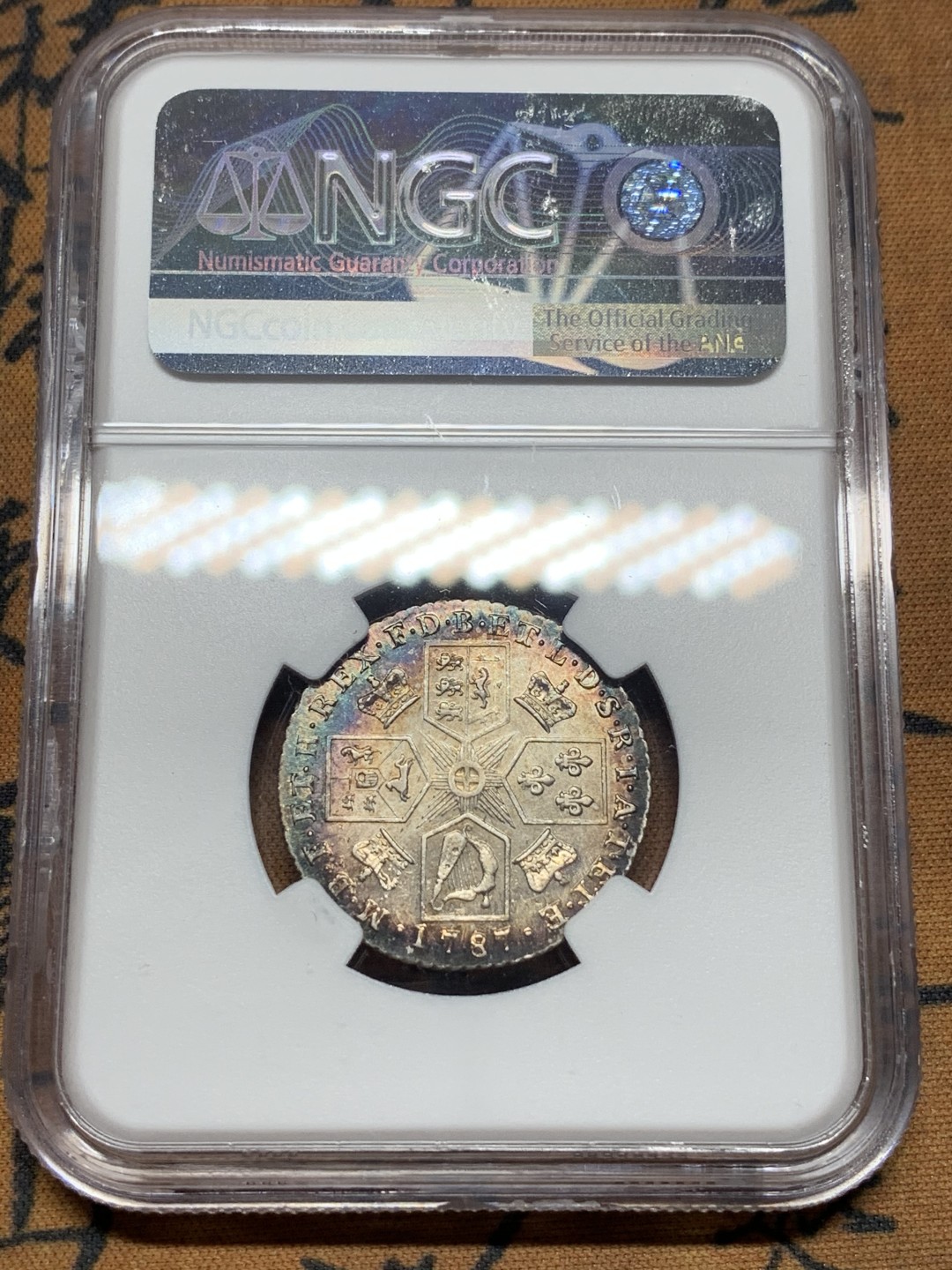 《竞宝斋》第113场-周日，周一 ，2场连拍（全场包邮） NGC AU58 英国乔三 1787 一先令 无心版 稀少品种