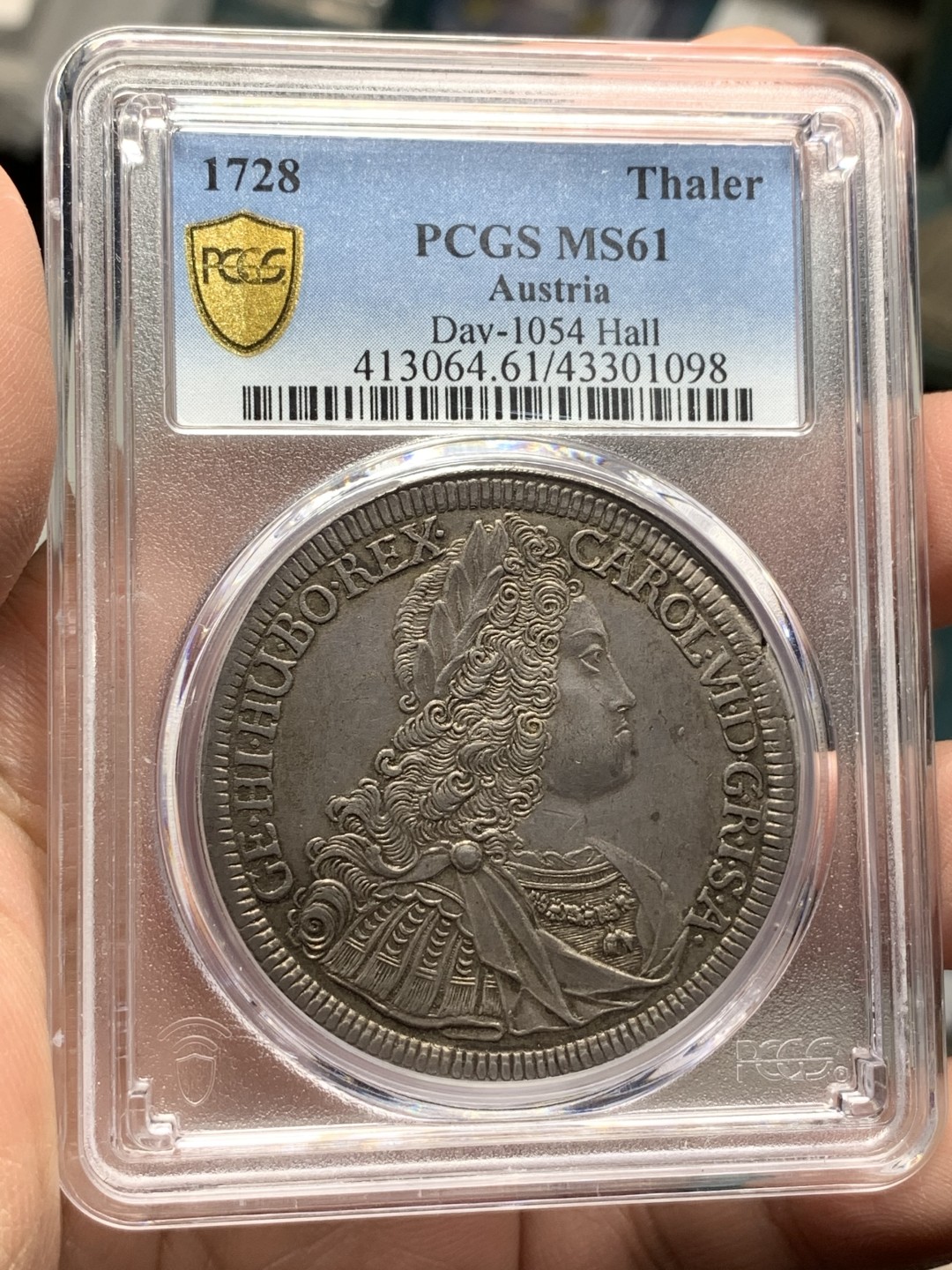 《竞宝斋》第113场-周日，周一 ，2场连拍（全场包邮） 难得亚军分 PCGS-MS61 神圣罗马帝国 1728年 大波浪 卡尔六世 1泰勒银币 一步到位收藏级品相