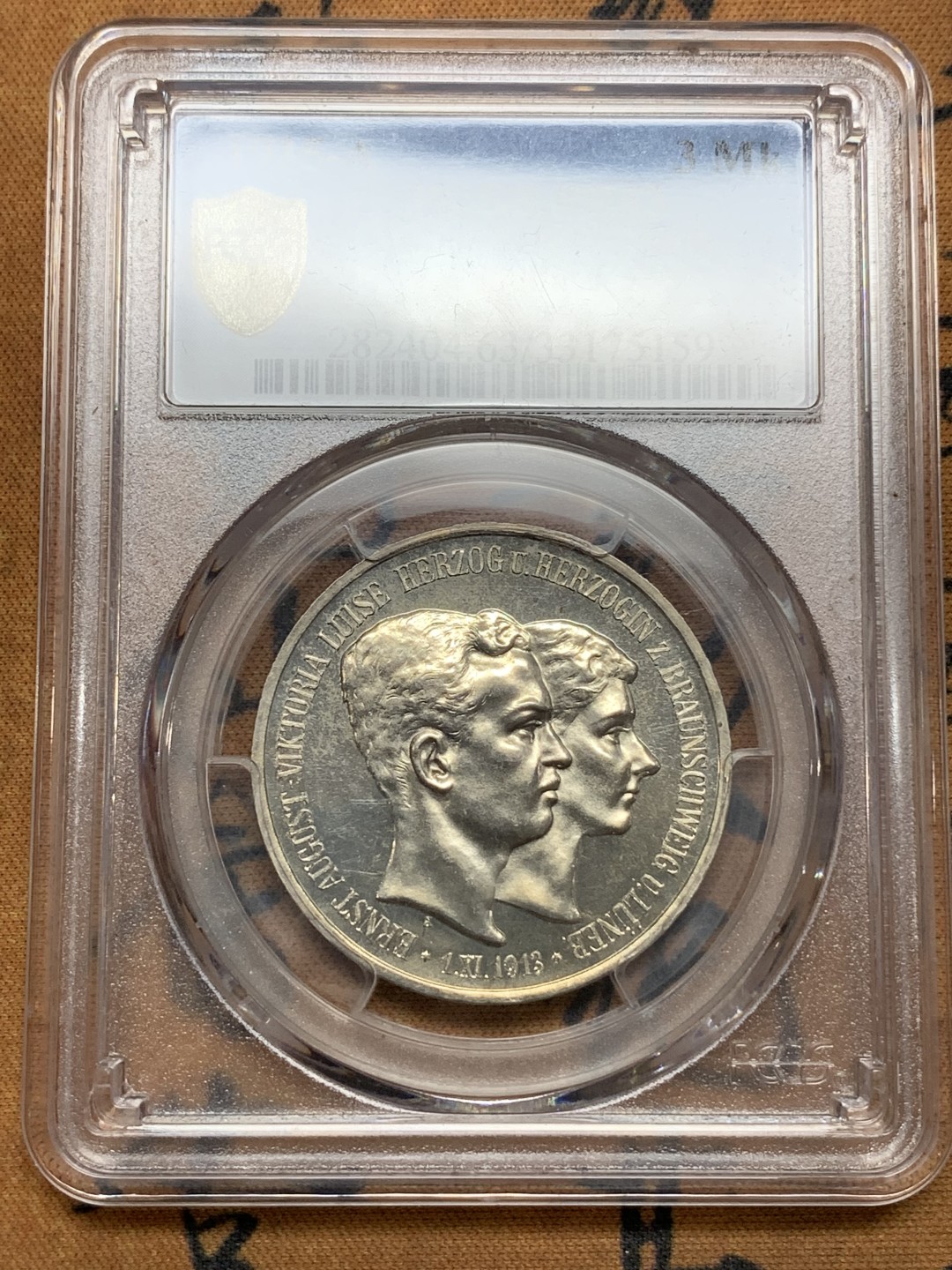 《竞宝斋》第113场-周日，周一 ，2场连拍（全场包邮） PCGS-PR63,德国1915年布伦瑞克-狼堡3马克精制银币，发行量稀少