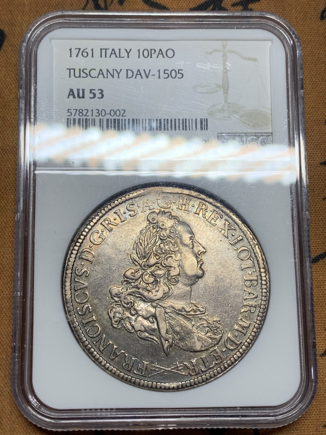 《竞宝斋》第113场-周日，周一 ，2场连拍（全场包邮） 唯一冠军分 NGC AU53意大利托斯卡纳1761年 神罗皇帝弗朗西斯一世 托斯卡纳公爵10PAO大银币