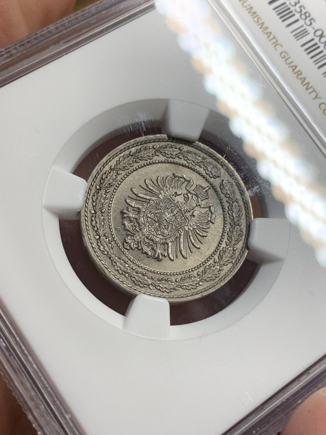 《竞宝斋》第113场-周日，周一 ，2场连拍（全场包邮） NGC MS64，德国1887年20芬尼，短翅花边，最漂亮的小辅币之一