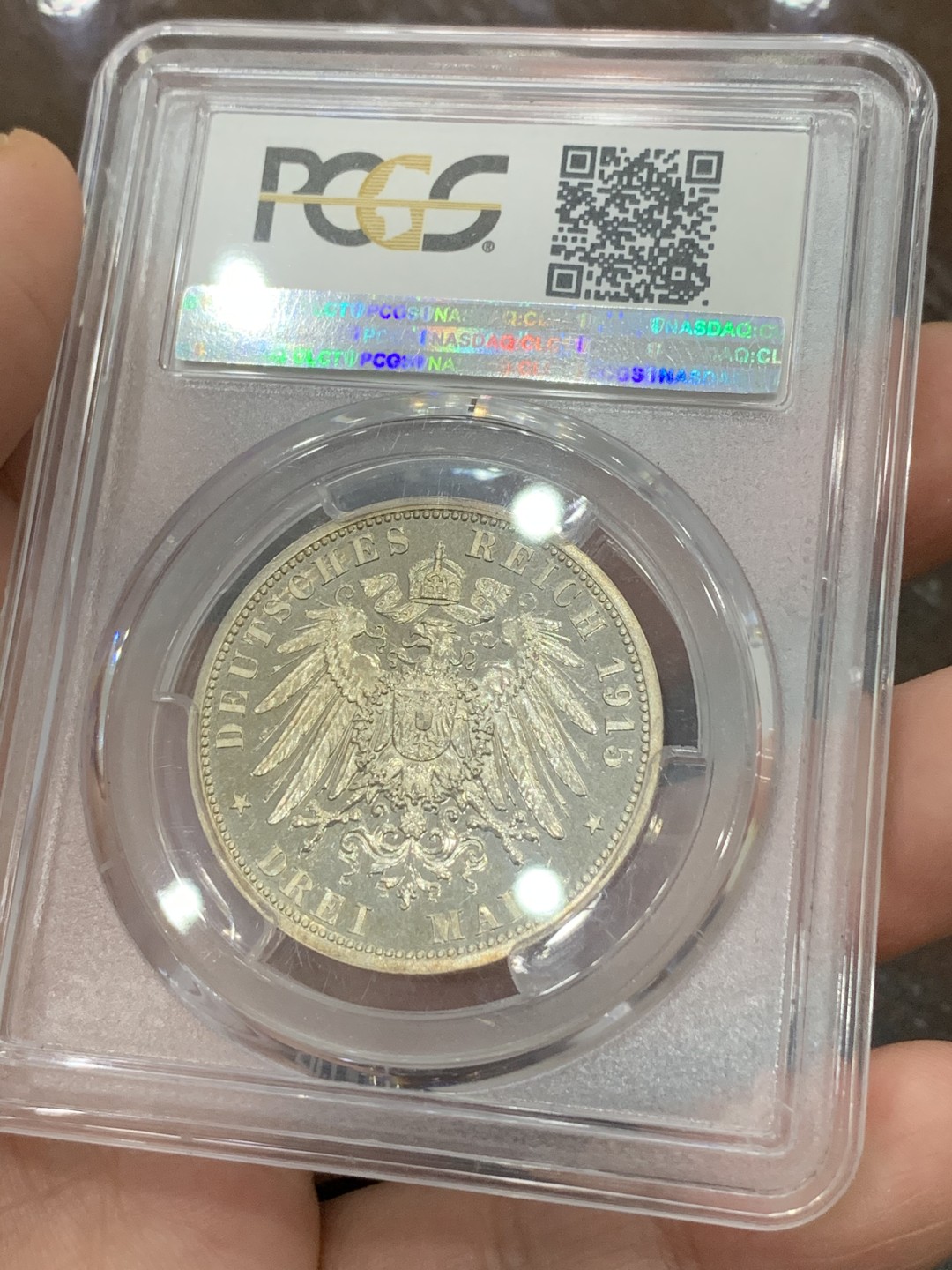《竞宝斋》第113场-周日，周一 ，2场连拍（全场包邮） PCGS-PR63,德国1915年布伦瑞克-狼堡3马克精制银币，发行量稀少