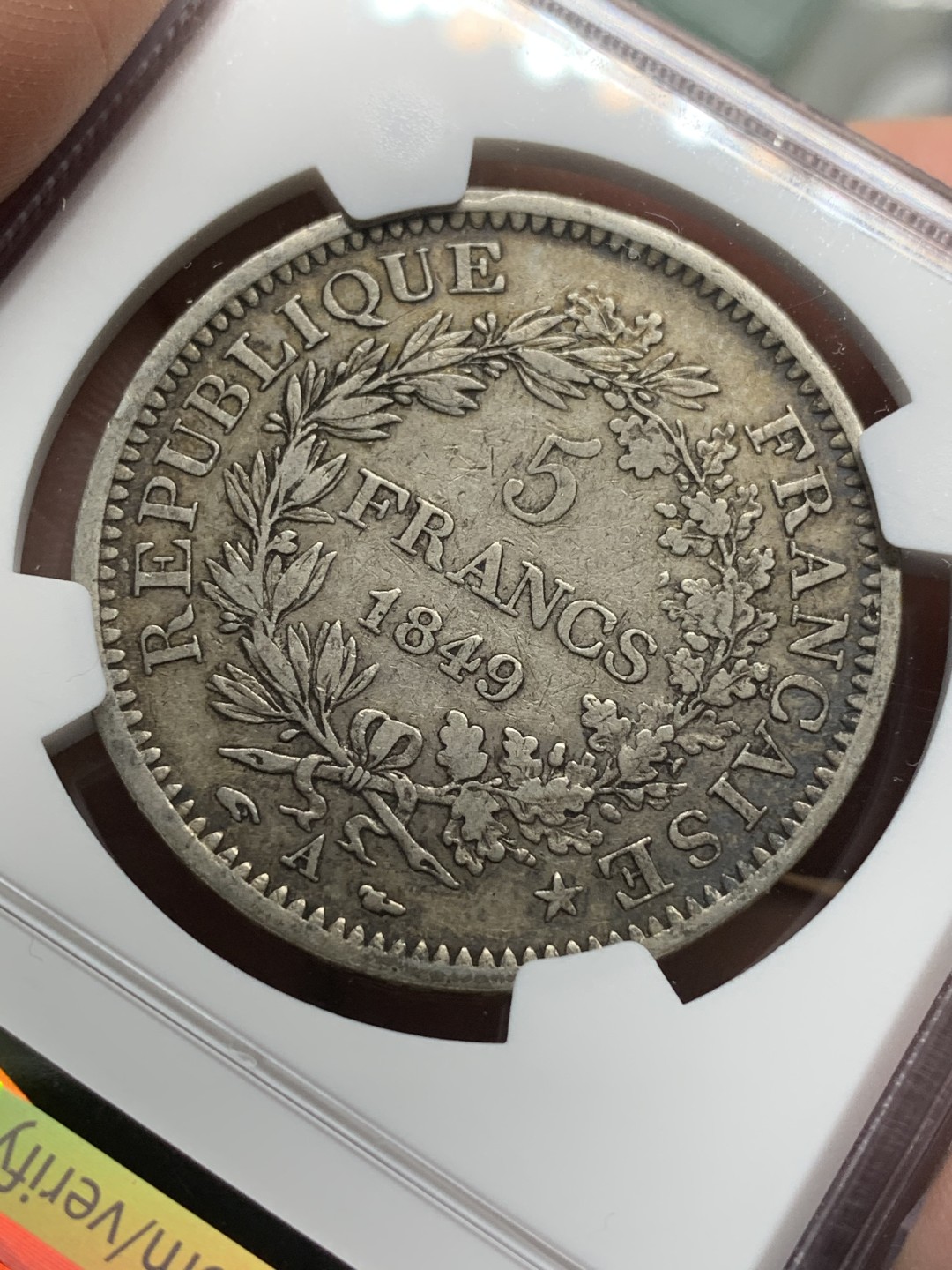 《竞宝斋》第113场-周日，周一 ，2场连拍（全场包邮） NGC-XF45 法国1849年 早期大力神 5法郎大银币 原味好品