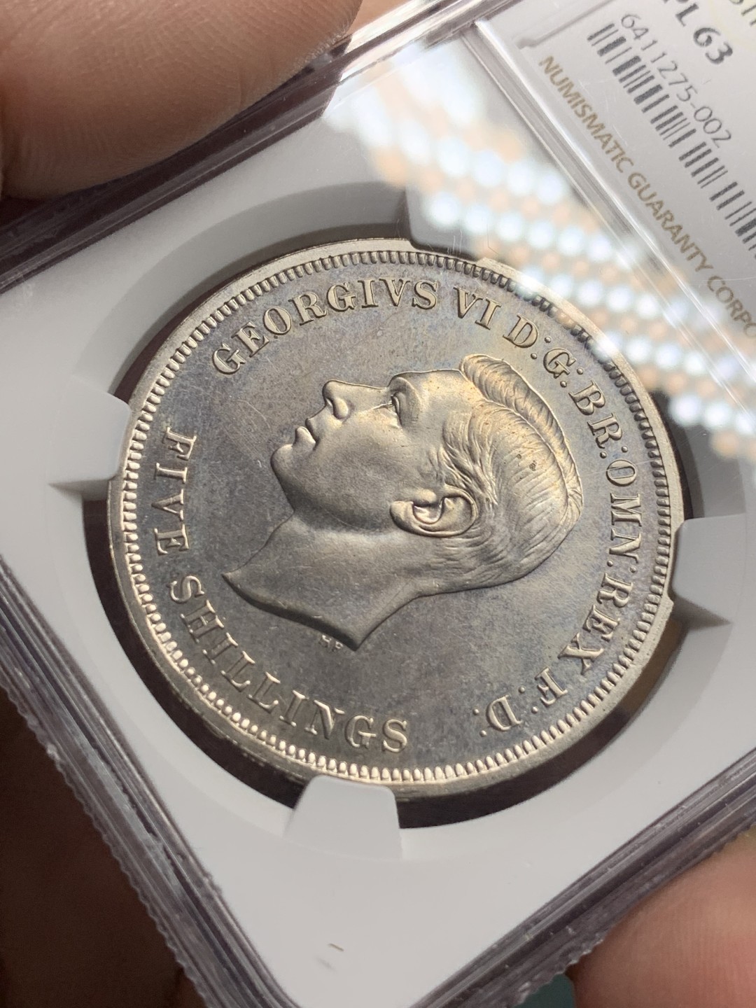 《竞宝斋》第113场-周日，周一 ，2场连拍（全场包邮） NGC-PL63 英国 1951年 1克朗 乔六镍马剑类精制币 ，带绿色原盒与证书