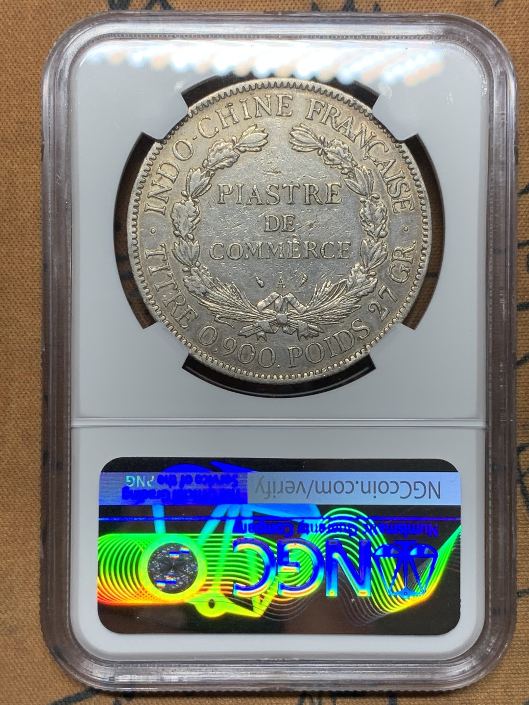 《竞宝斋》第113场-周日，周一 ，2场连拍（全场包邮） NGC XF 1909年 法属印支 坐人 皮亚斯特大银