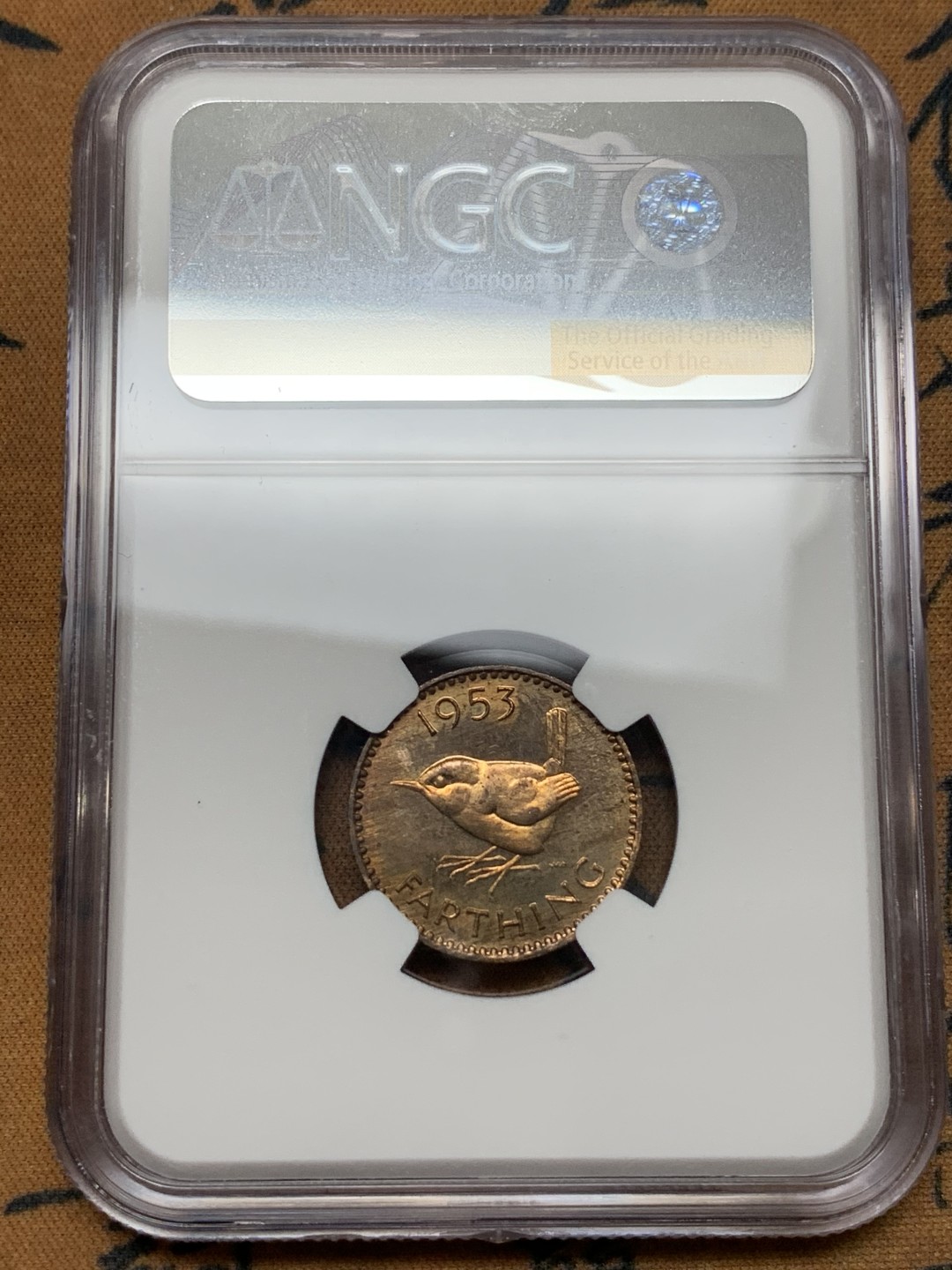 《竞宝斋》第113场-周日，周一 ，2场连拍（全场包邮） NGC-PF63RB 英国1953年伊丽莎白二世1/4便士精制铜币