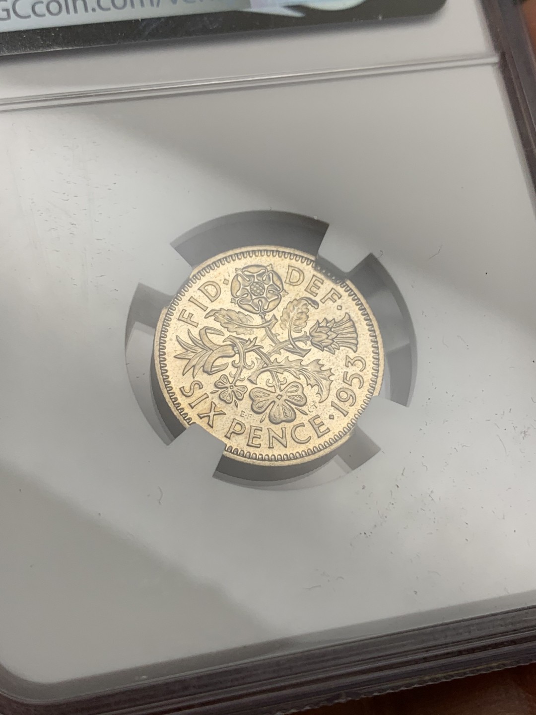 《竞宝斋》第113场-周日，周一 ，2场连拍（全场包邮） NGC PF63 1953英国伊丽莎白加冕首年精制6便士，PF63