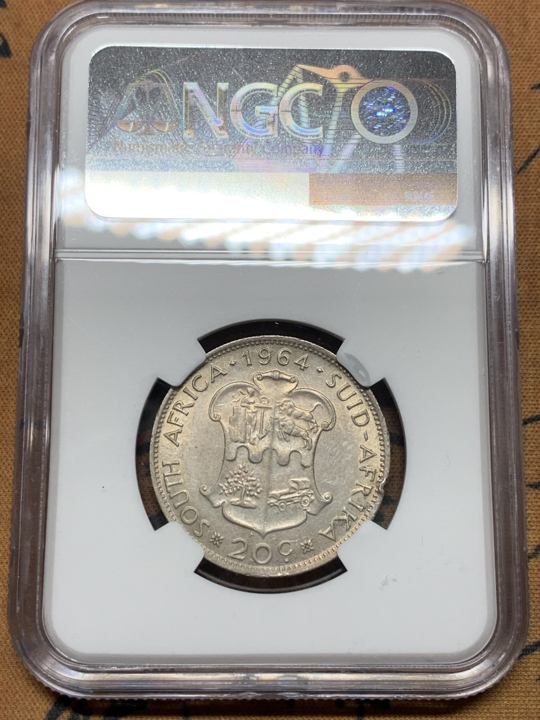 《竞宝斋》第113场-周日，周一 ，2场连拍（全场包邮） NGC UNC 1964年 南非20c银币