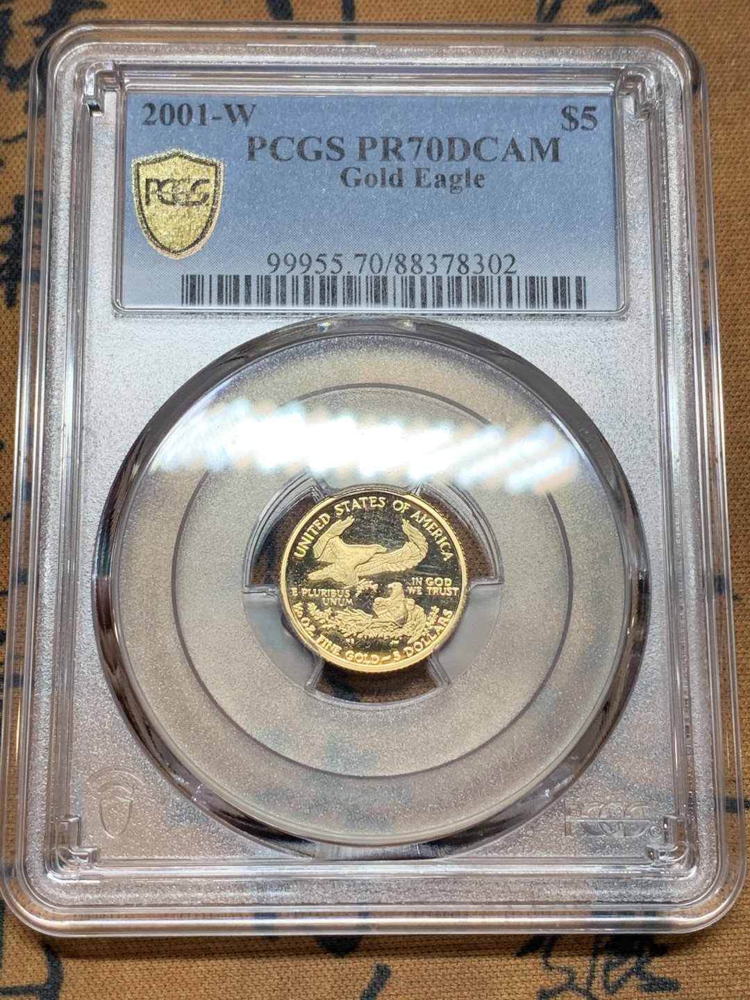 《竞宝斋》第113场-周日，周一 ，2场连拍（全场包邮） PCGS PR70DCAM 2001-W 美国 精制双鹰5美元金币 完美冠军分 PCGS价格指南3706元