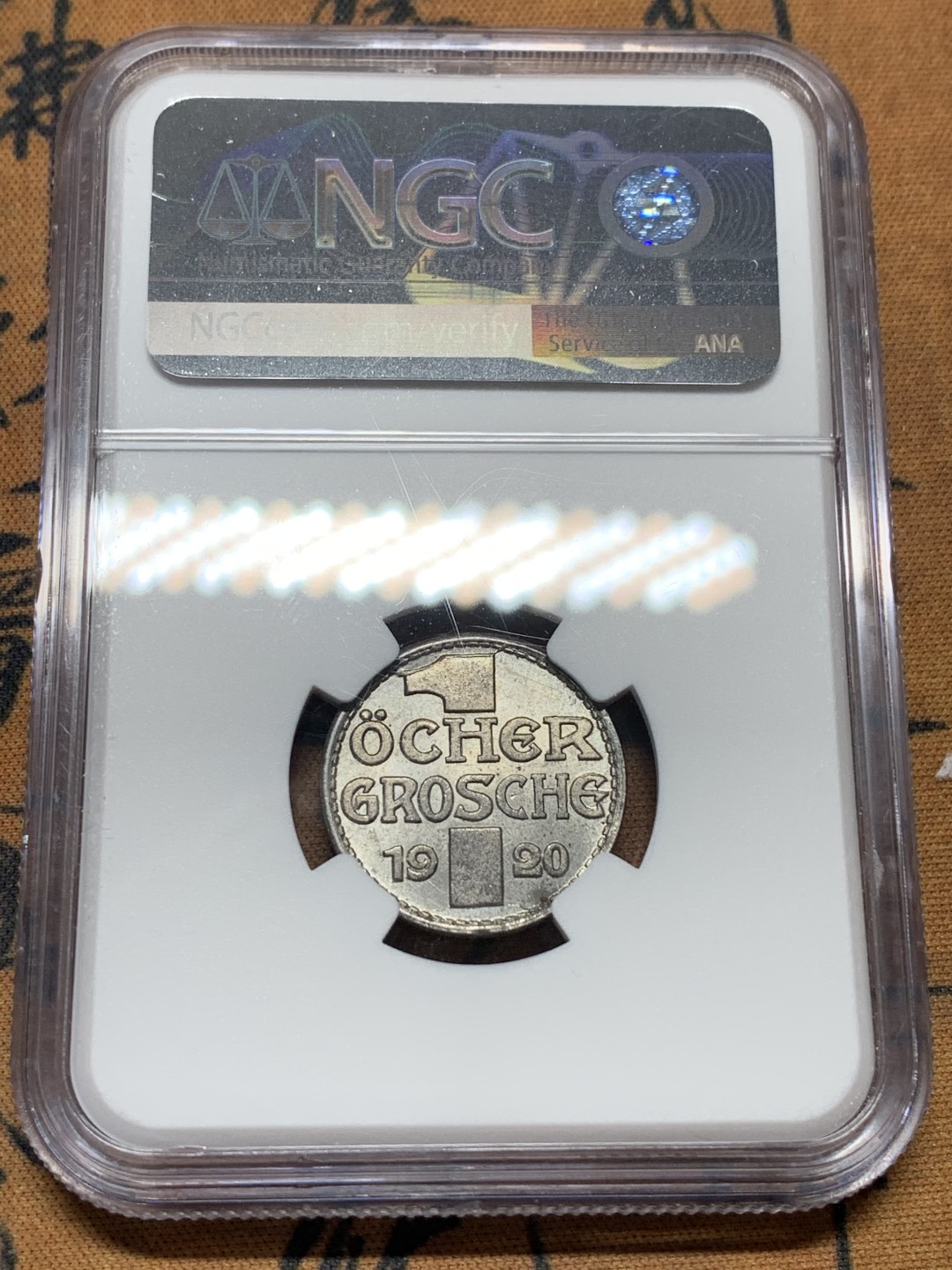 《竞宝斋》第113场-周日，周一 ，2场连拍（全场包邮） NGC-MS64 德紧 德国亚琛1920年老妇人1格罗申铁币