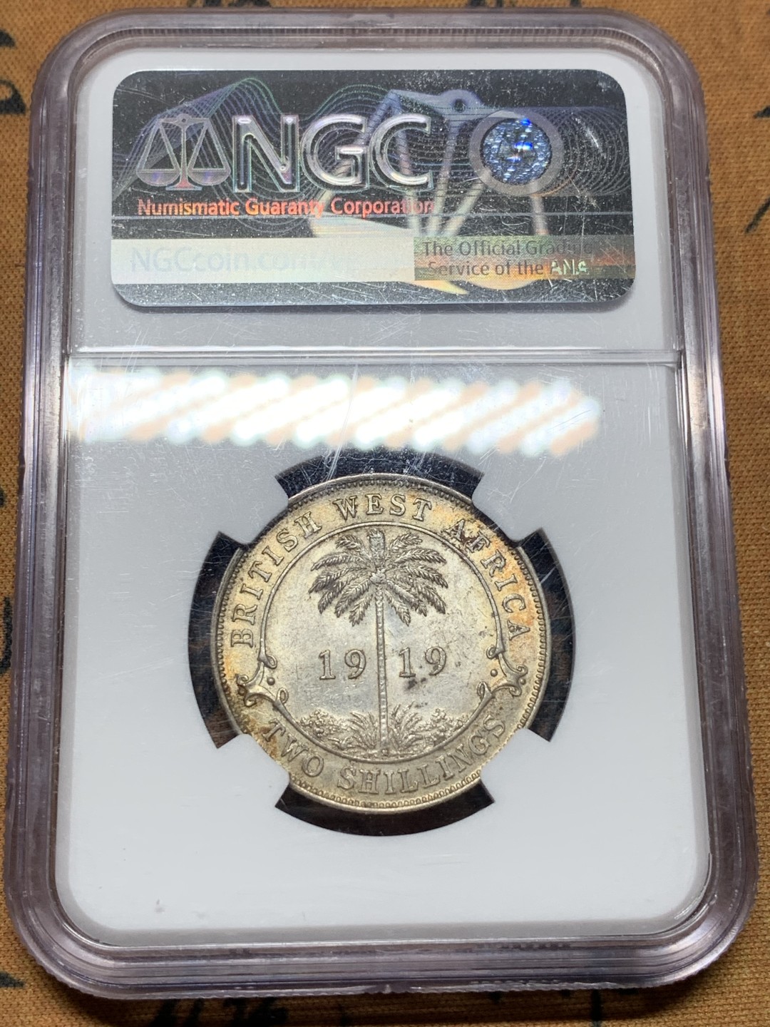 《竞宝斋》第113场-周日，周一 ，2场连拍（全场包邮） NGC-MS61 1919年英属西非2先令银币 不太常见的品种，黄油光MS品