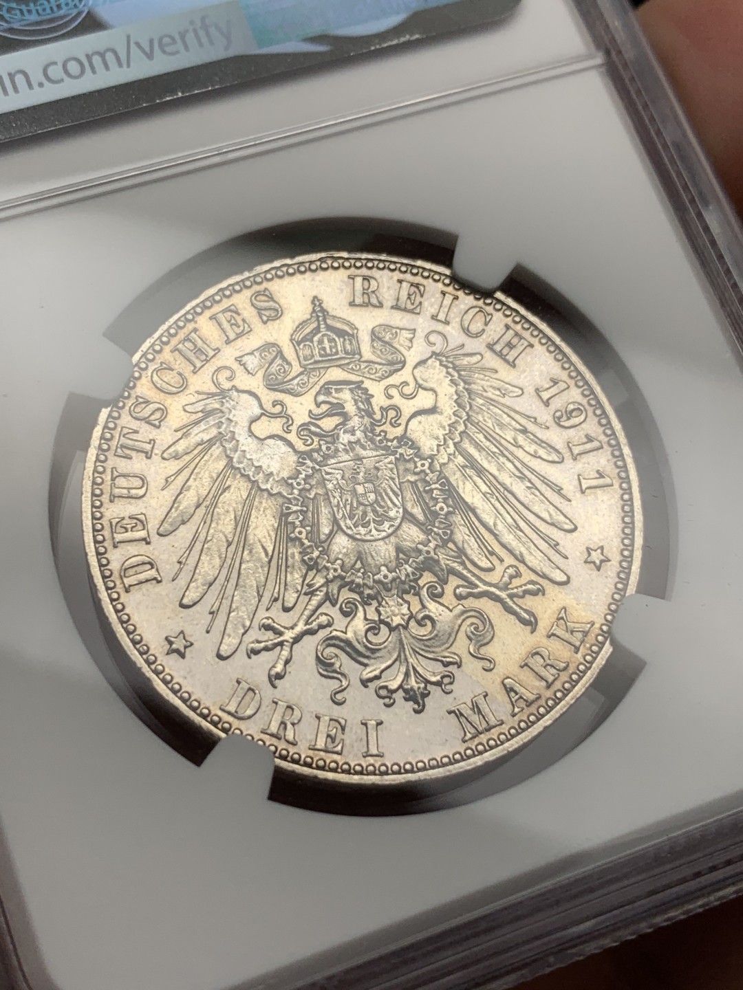 《竞宝斋》第113场-周日，周一 ，2场连拍（全场包邮） NGC PF62 德国巴伐利亚1911年利奥波德90诞辰纪念精制3马克银币