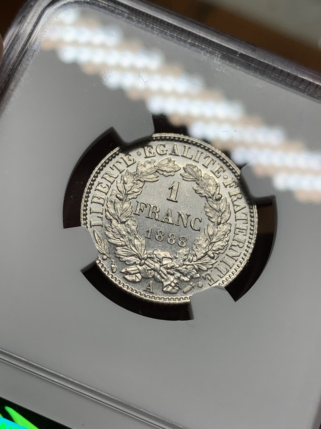 《竞宝斋》第113场-周日，周一 ，2场连拍（全场包邮） NGC-MS62 法国1888年 谷物女神1法郎银币 原光好品 发财年份