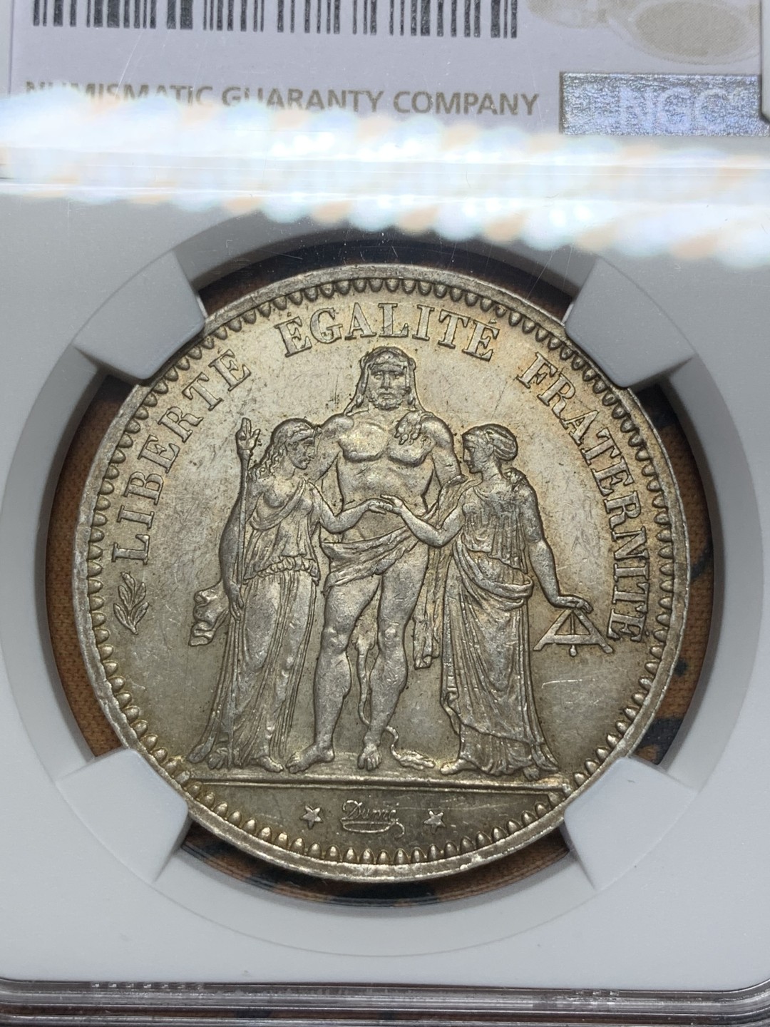 《竞宝斋》第113场-周日，周一 ，2场连拍（全场包邮） NGC-MS62 法国1873年 大力神 5法郎大银币 原光带彩