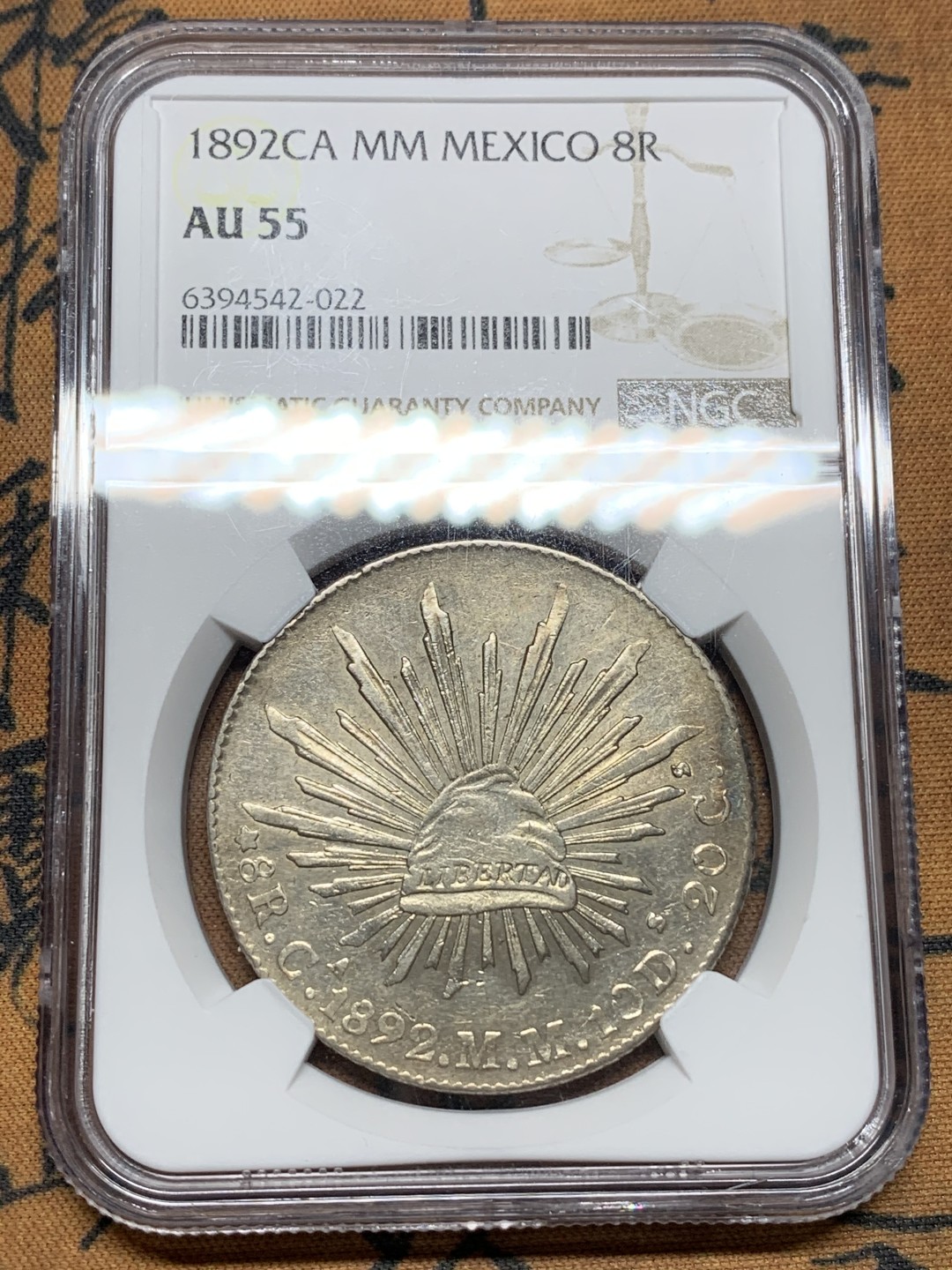 《竞宝斋》第113场-周日，周一 ，2场连拍（全场包邮） NGC-AU55 墨西哥 1892年鹰洋CA MM 8R大银币 漂亮的黄油光