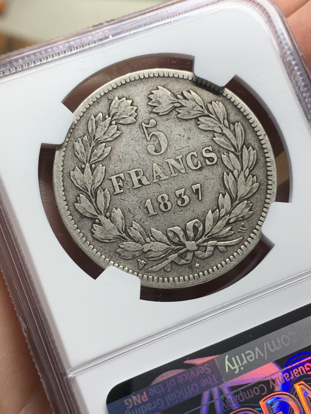 《竞宝斋》第113场-周日，周一 ，2场连拍（全场包邮） NGC-VF35 法国1837-W年 菲利普一世 5法郎大银币 原味老包浆