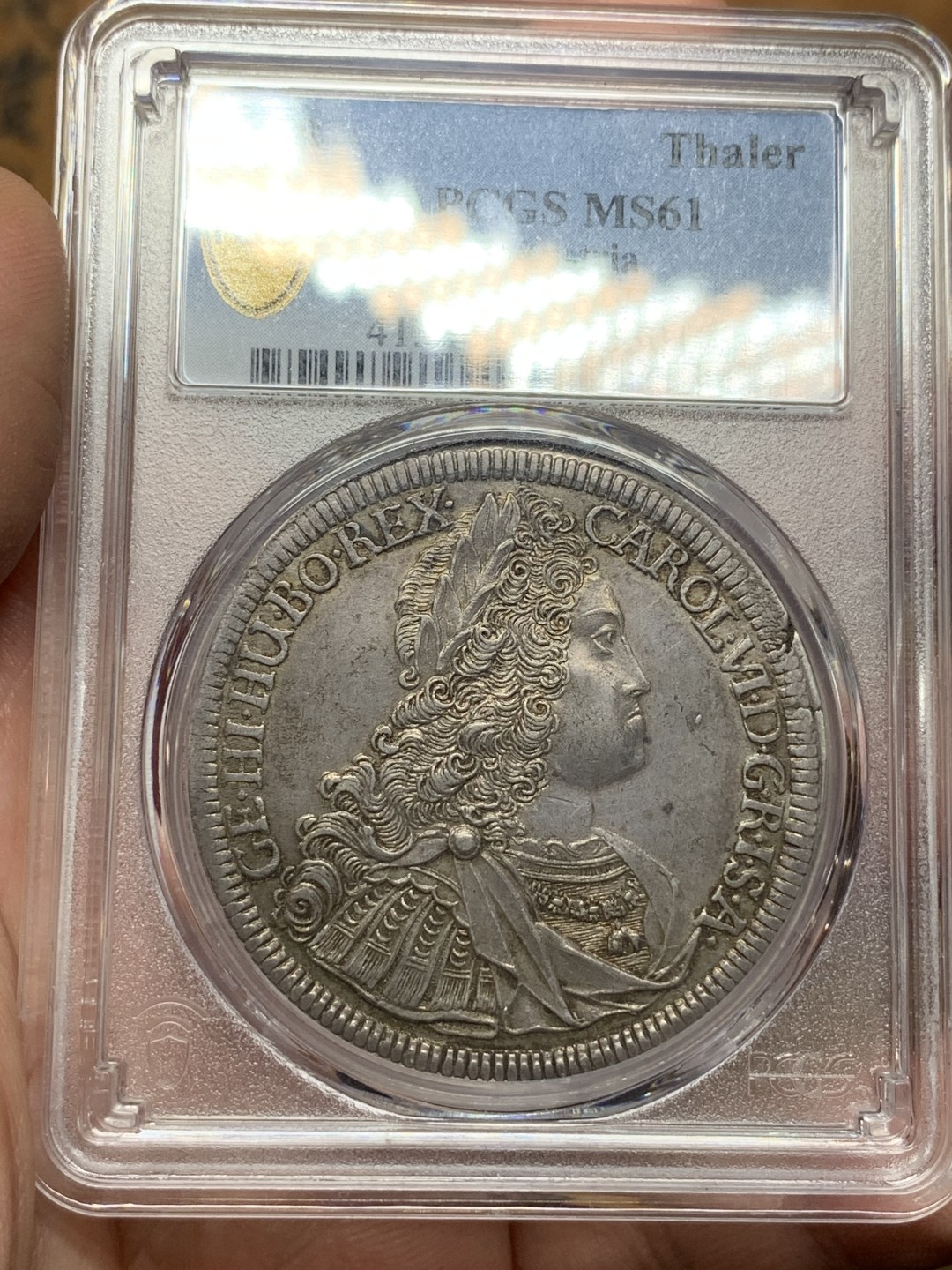 《竞宝斋》第113场-周日，周一 ，2场连拍（全场包邮） 难得亚军分 PCGS-MS61 神圣罗马帝国 1728年 大波浪 卡尔六世 1泰勒银币 一步到位收藏级品相